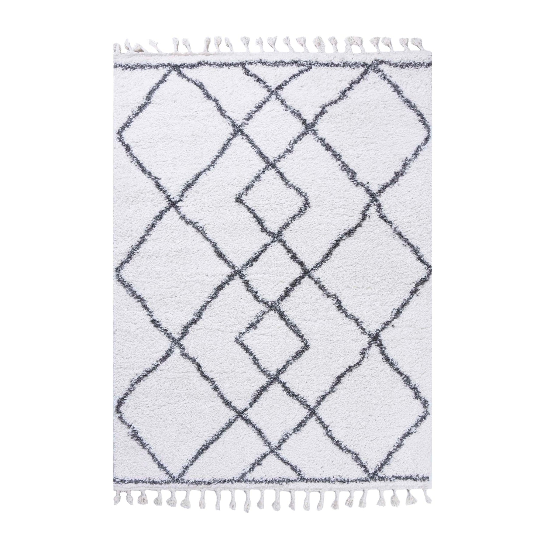 Boho Geometric Diamonds Indoor Plush Shag Area Rug with Tassels