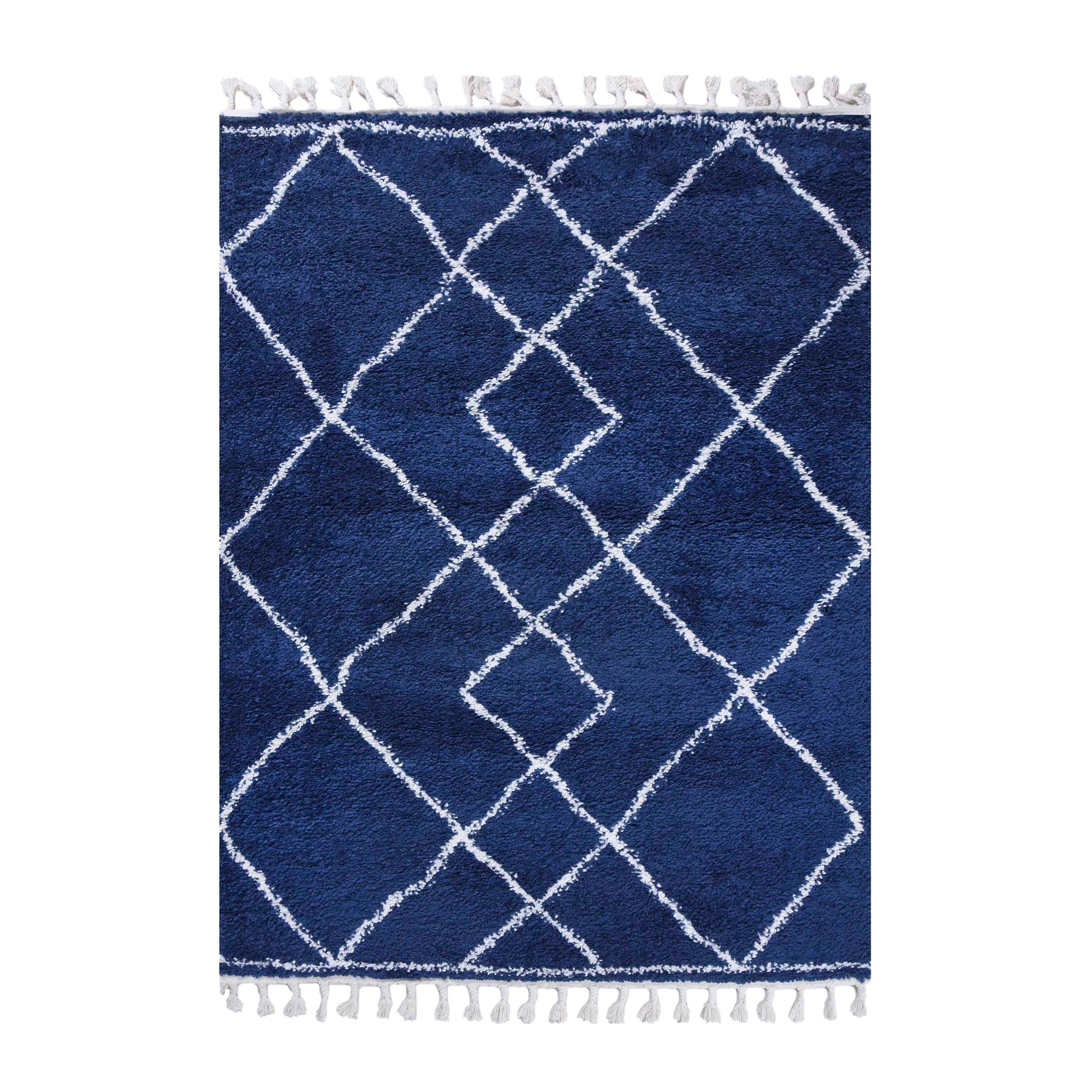 Boho Geometric Diamonds Indoor Plush Shag Area Rug with Tassels