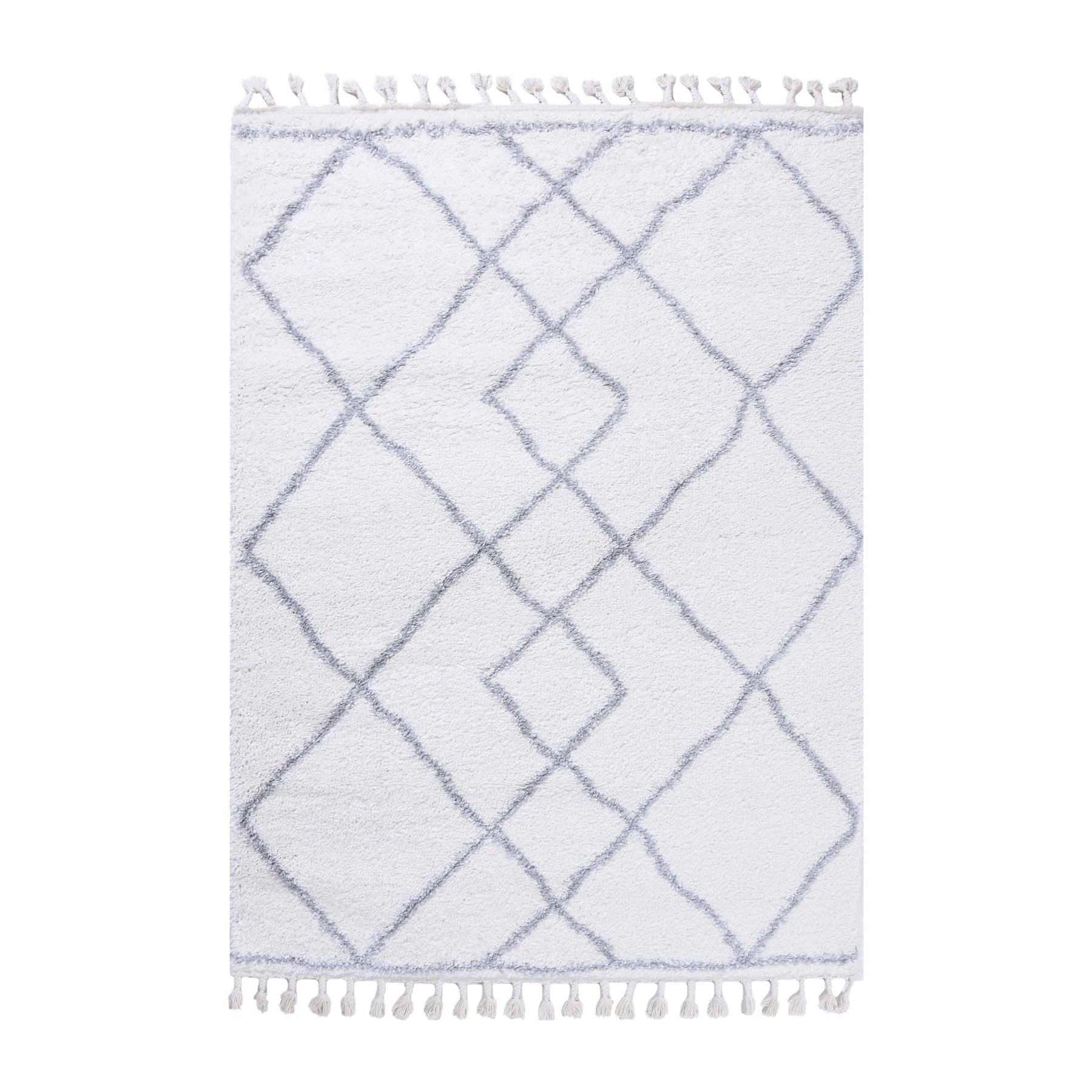 Boho Geometric Diamonds Indoor Plush Shag Area Rug with Tassels