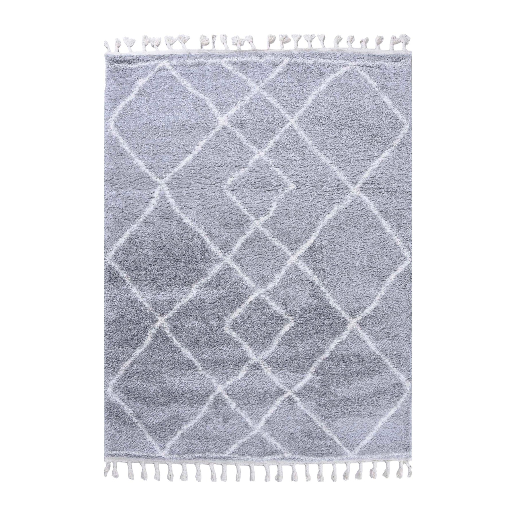 Boho Geometric Diamonds Indoor Plush Shag Area Rug with Tassels
