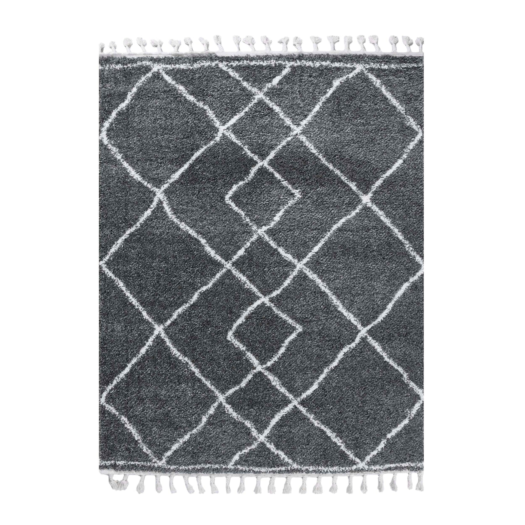 Boho Geometric Diamonds Indoor Plush Shag Area Rug with Tassels