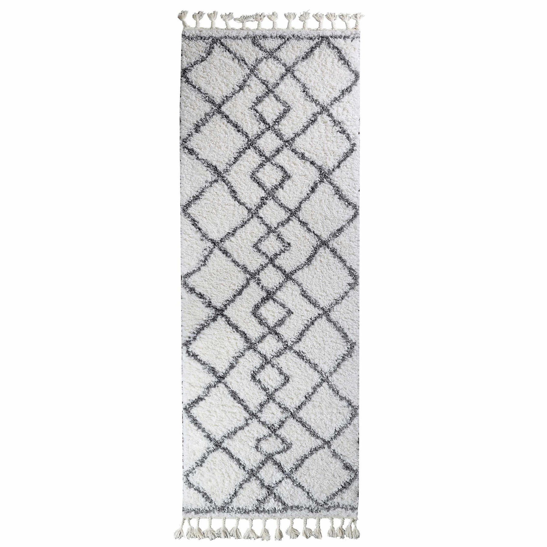 Boho Geometric Diamonds Indoor Plush Shag Area Rug with Tassels