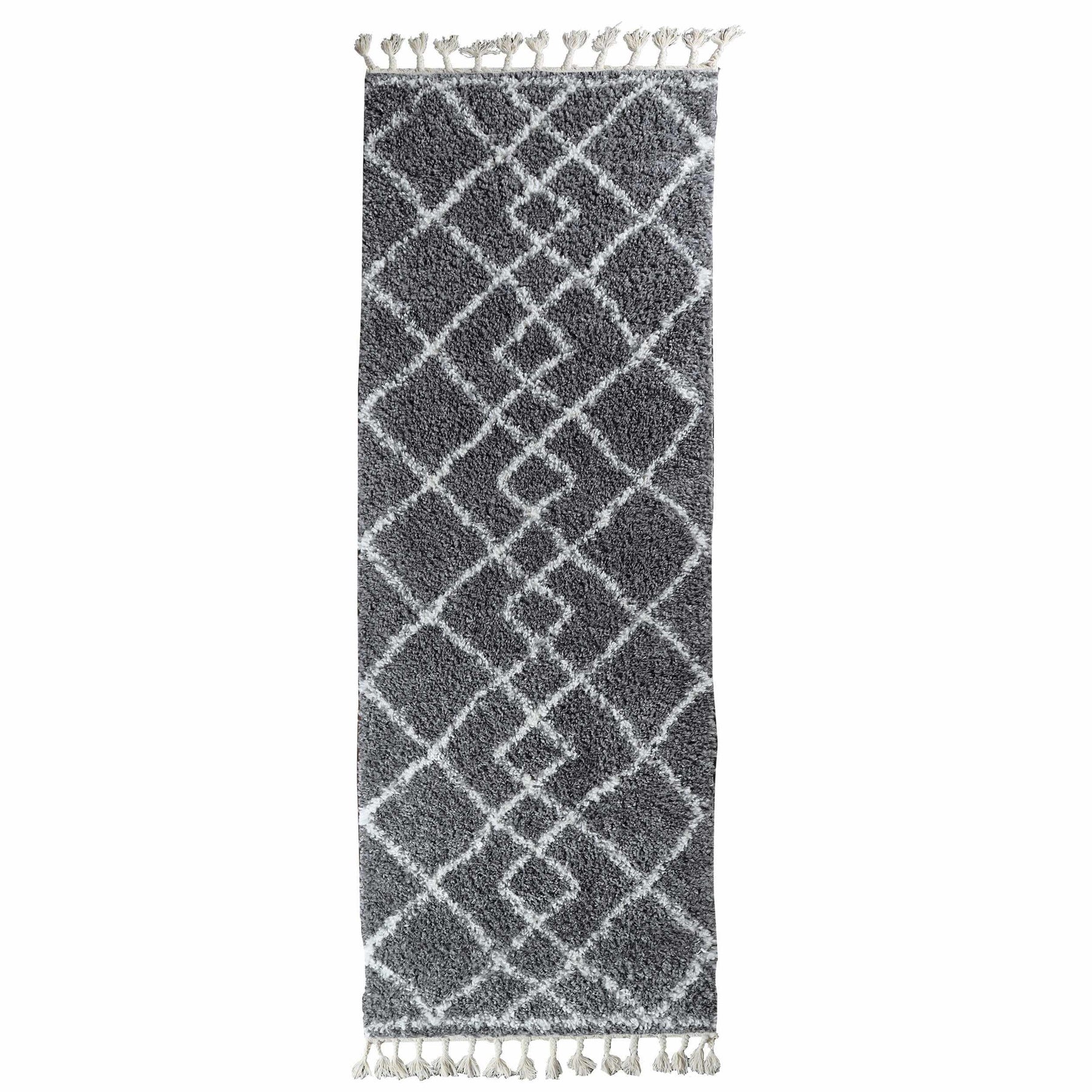 Boho Geometric Diamonds Indoor Plush Shag Area Rug with Tassels