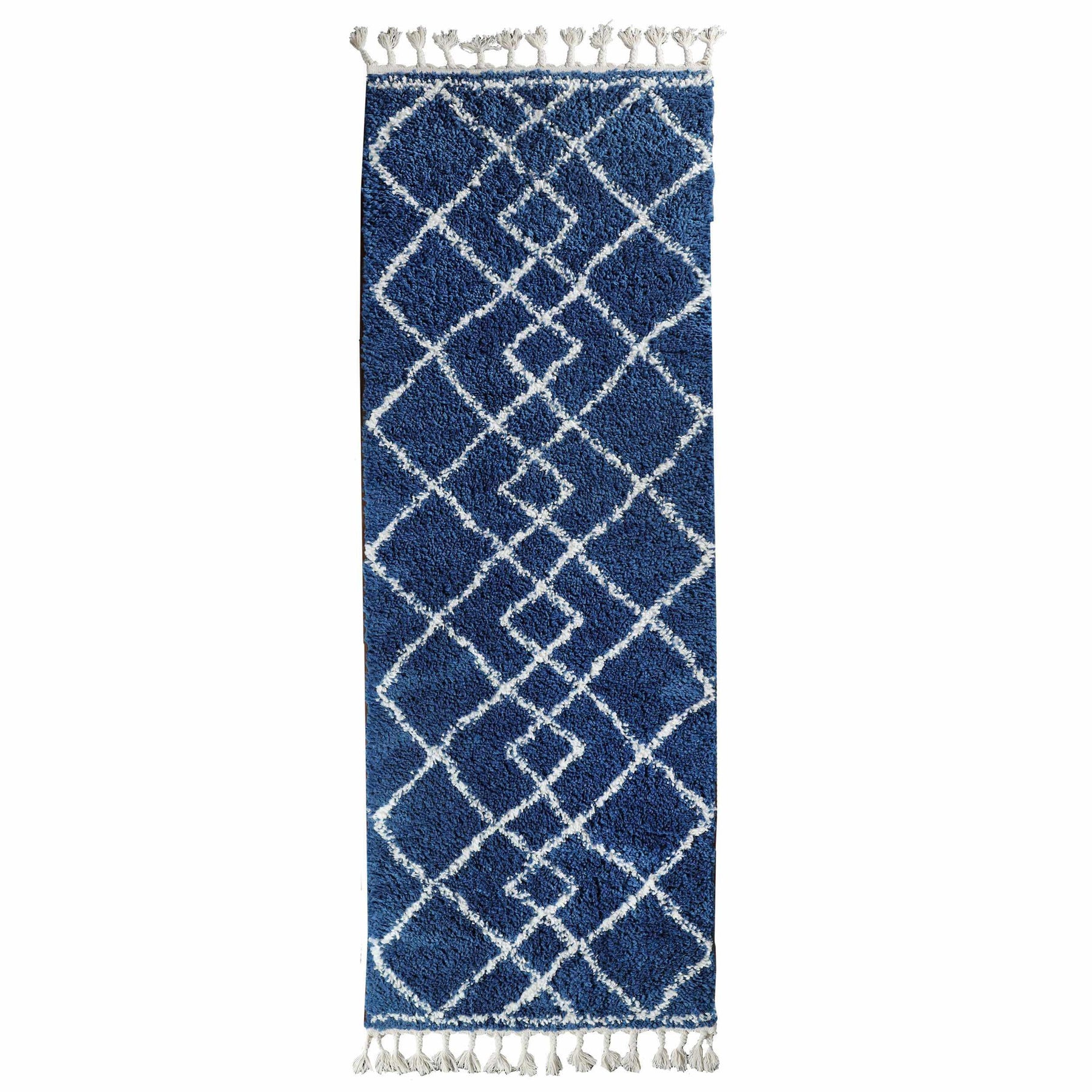 Boho Geometric Diamonds Indoor Plush Shag Area Rug with Tassels