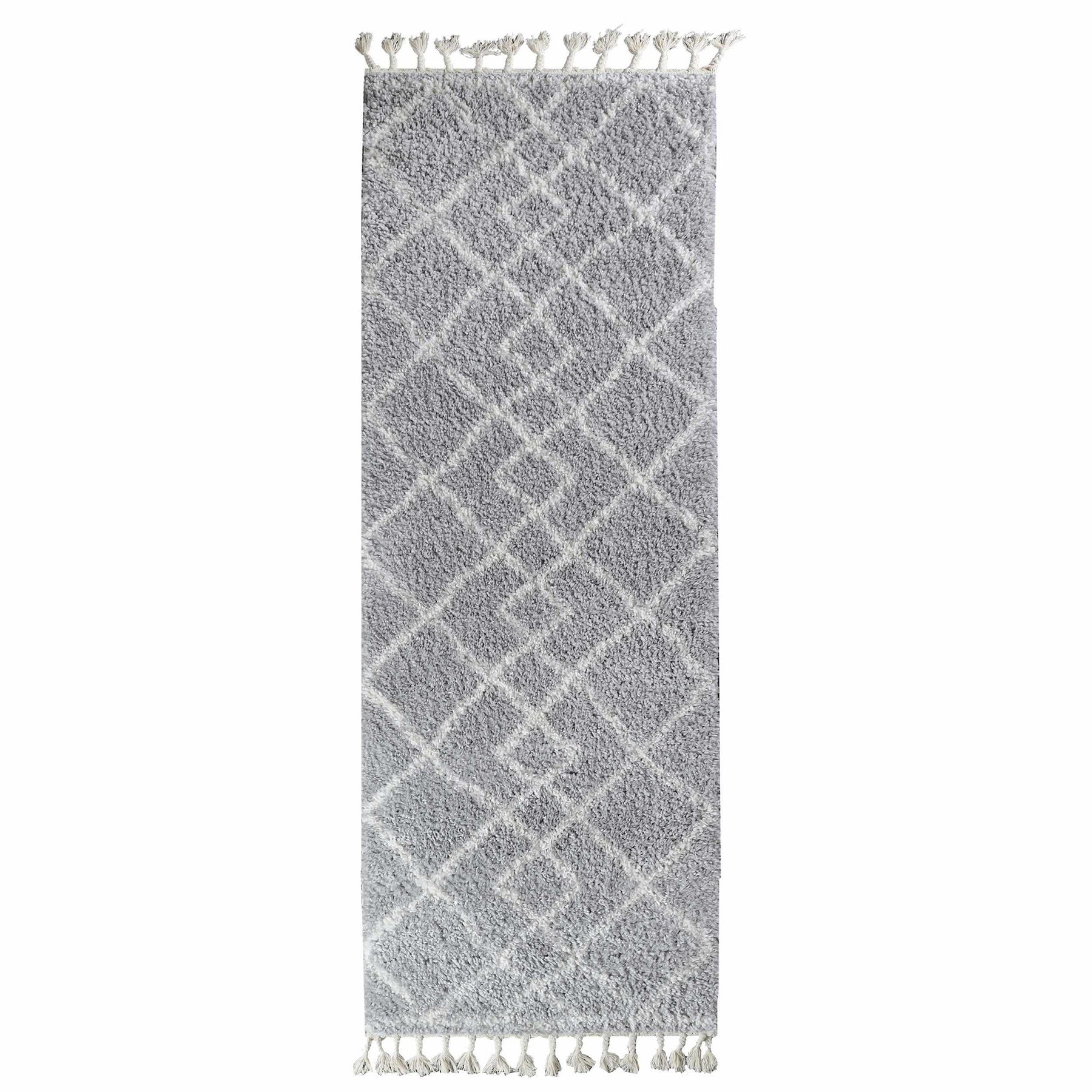 Boho Geometric Diamonds Indoor Plush Shag Area Rug with Tassels