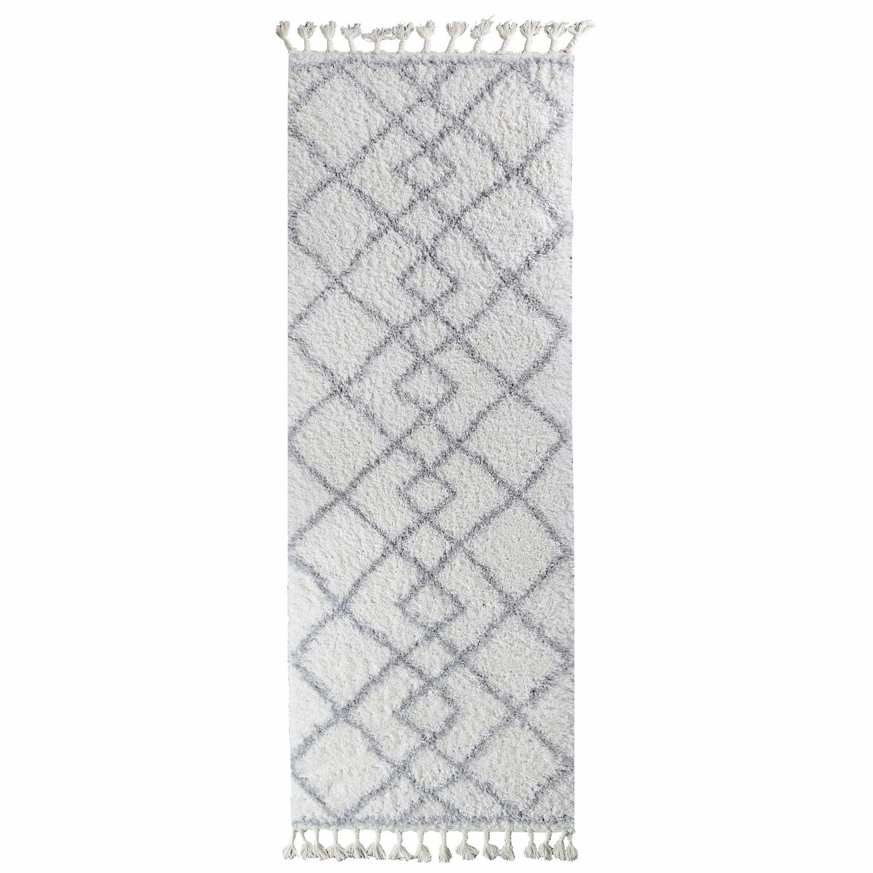 Boho Geometric Diamonds Indoor Plush Shag Area Rug with Tassels