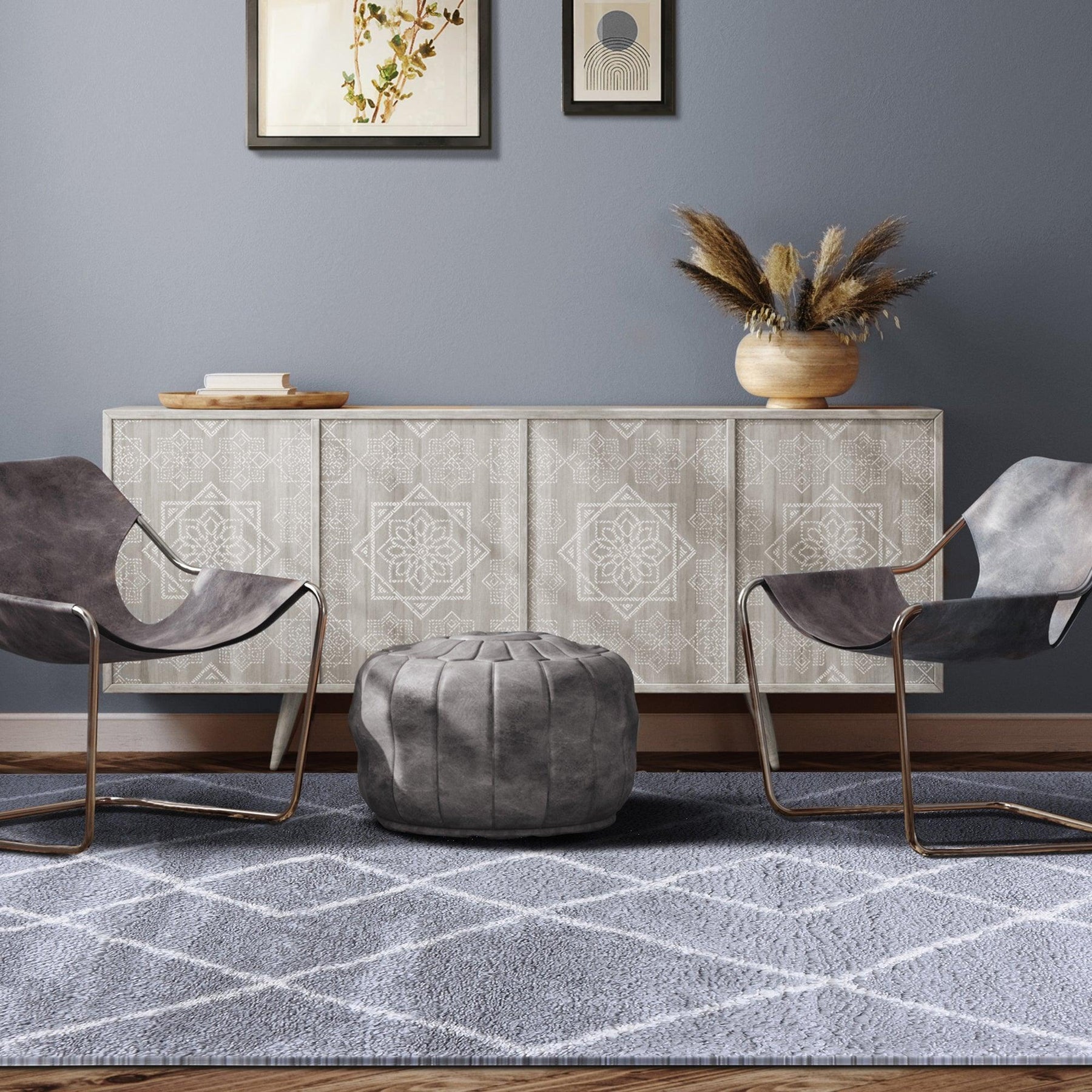 Boho Geometric Diamonds Indoor Plush Shag Area Rug with Tassels