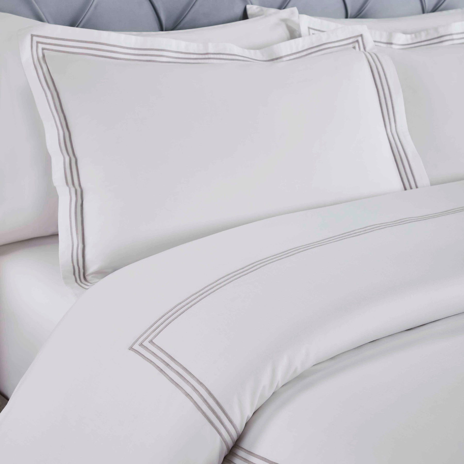 Brandon Cotton Three-Line Embroidered 3 Piece Duvet Cover Set