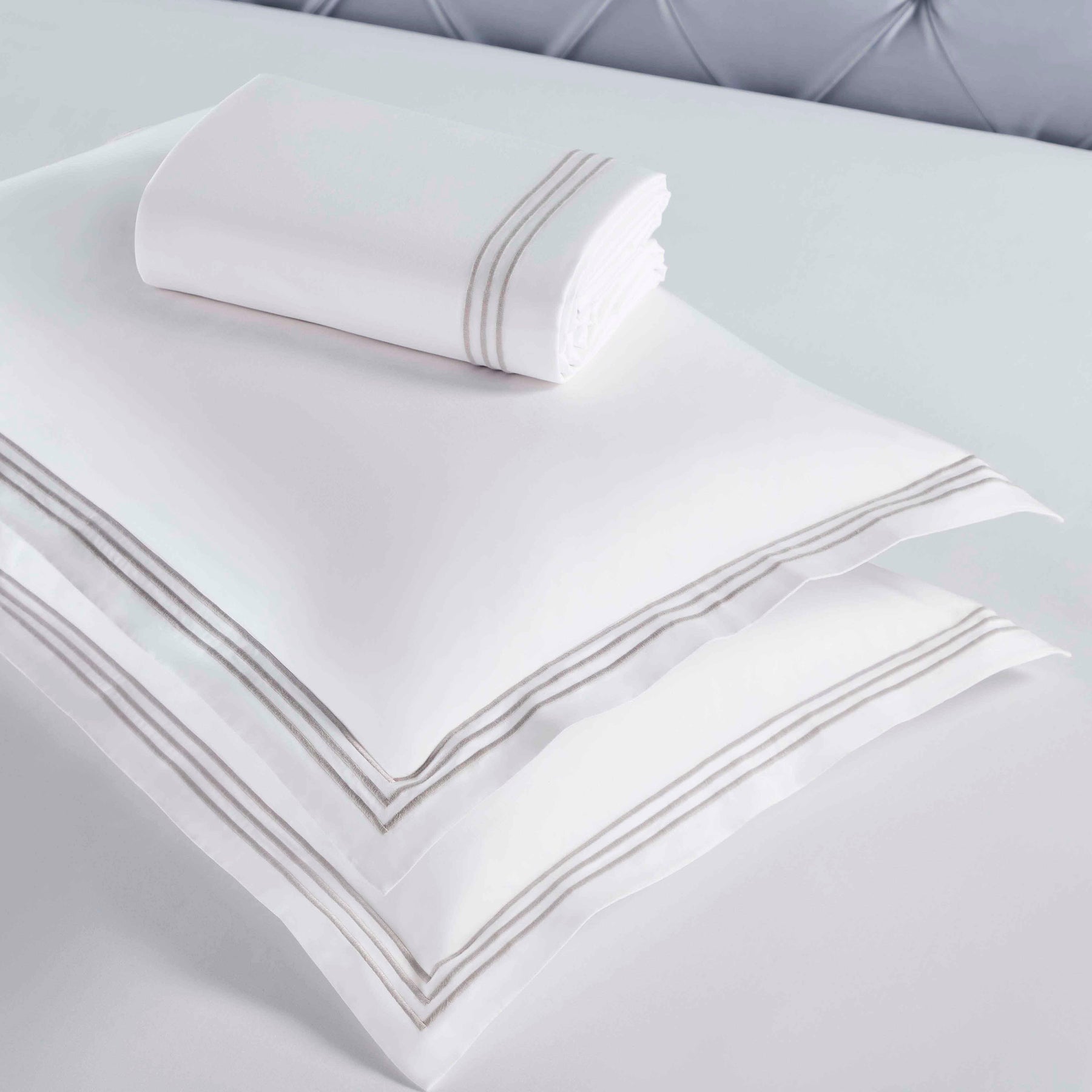 Brandon Cotton Three-Line Embroidered 3 Piece Duvet Cover Set