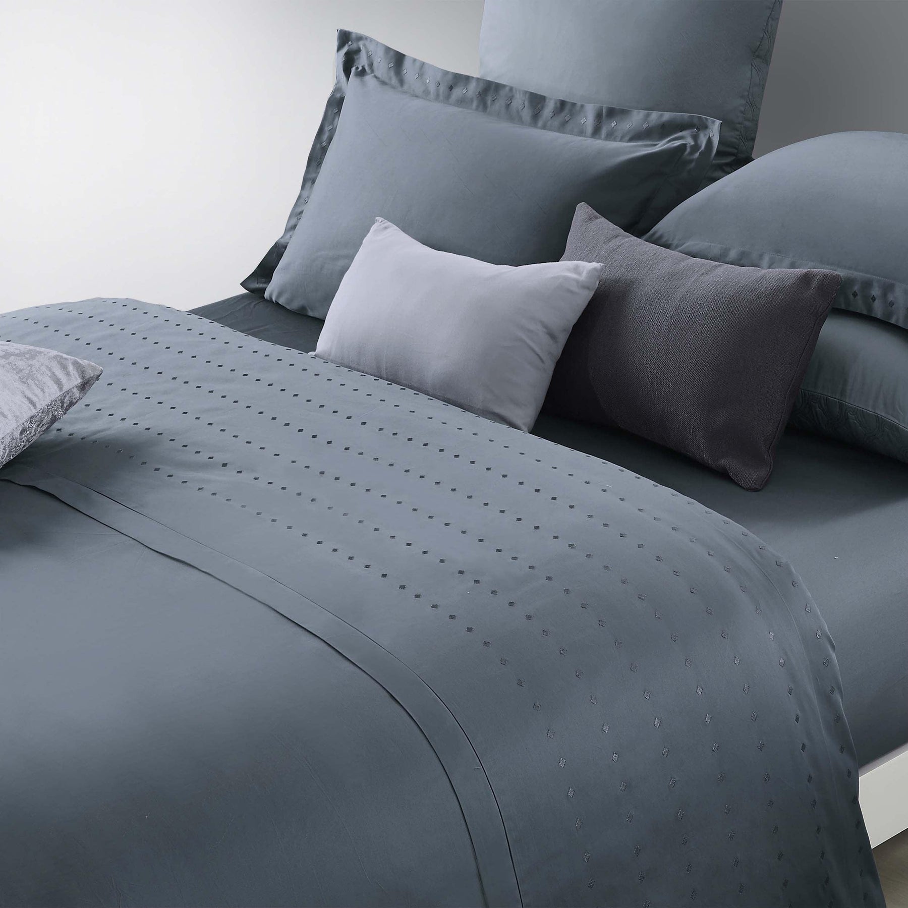 Brandon Diamond Embroidered Solid Cotton Duvet Cover Set