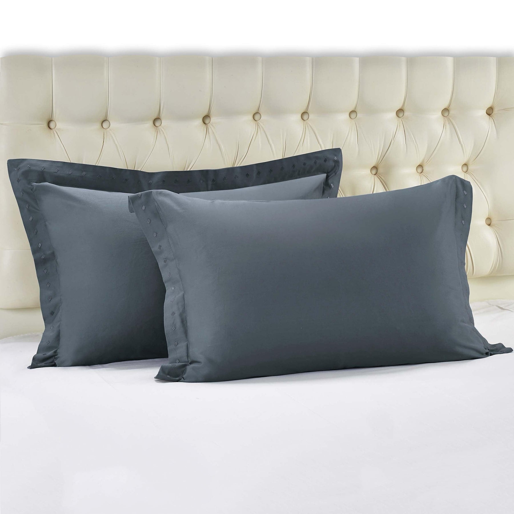 Brandon Diamond Embroidered Solid Cotton Duvet Cover Set