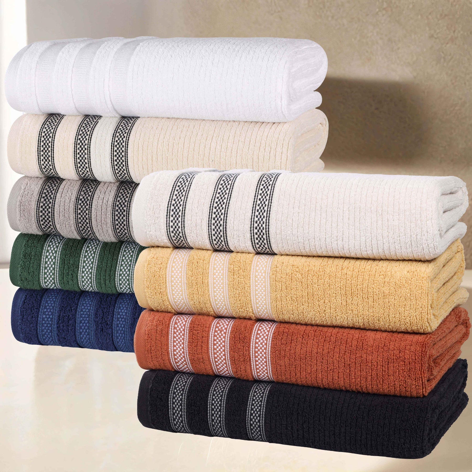 Brea Zero Twist Cotton Ribbed Geometric Border 12 Piece Towel Set