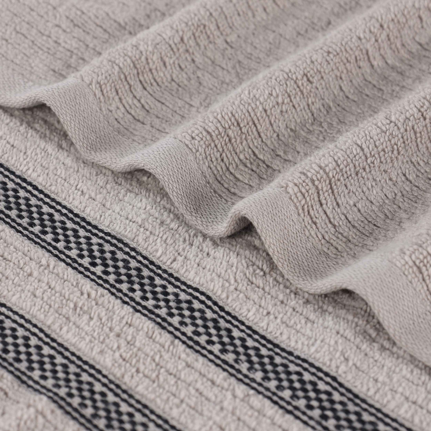 Brea Zero Twist Cotton Ribbed Geometric Border 3 Piece Towel Set