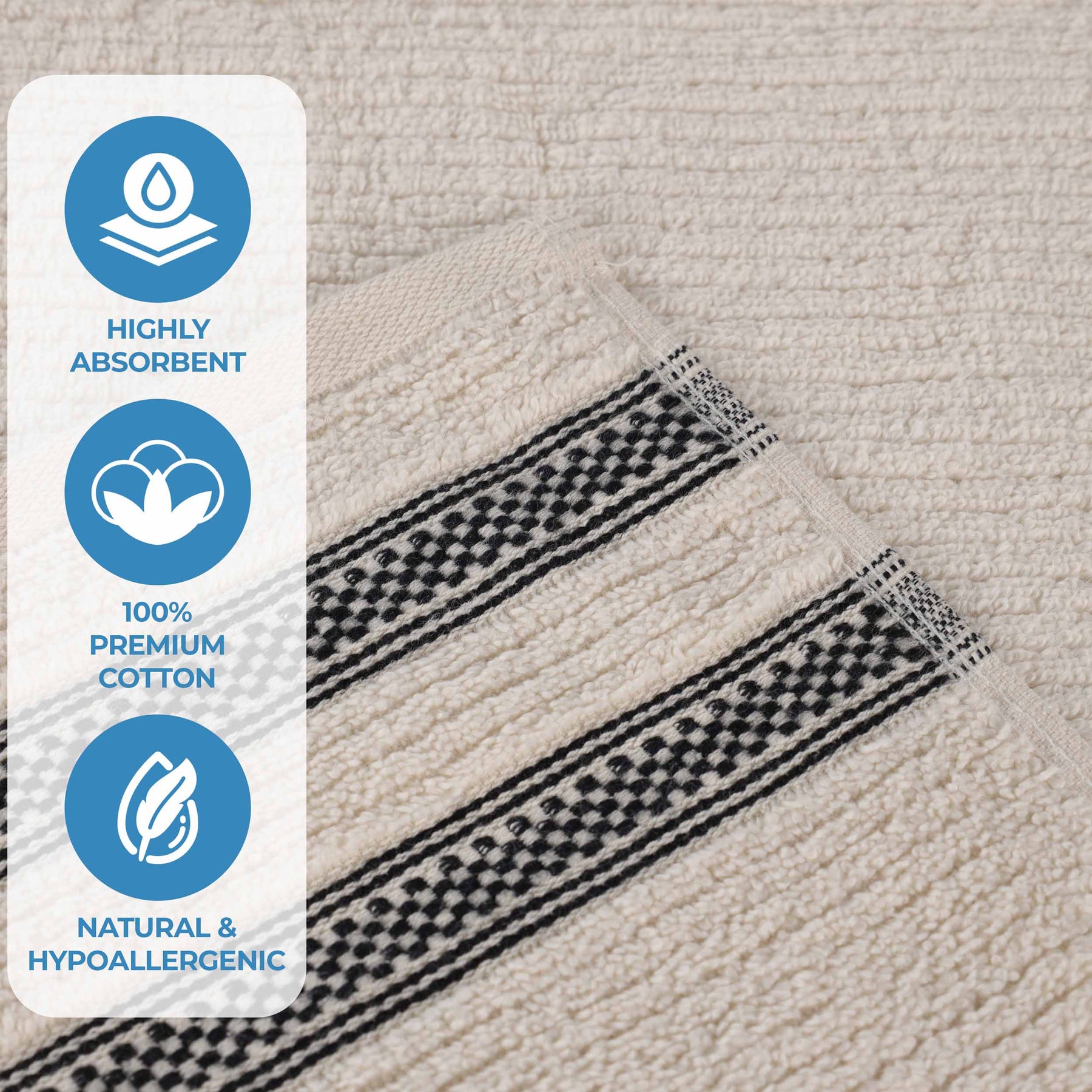Brea Zero Twist Cotton Ribbed Geometric Border 3 Piece Towel Set