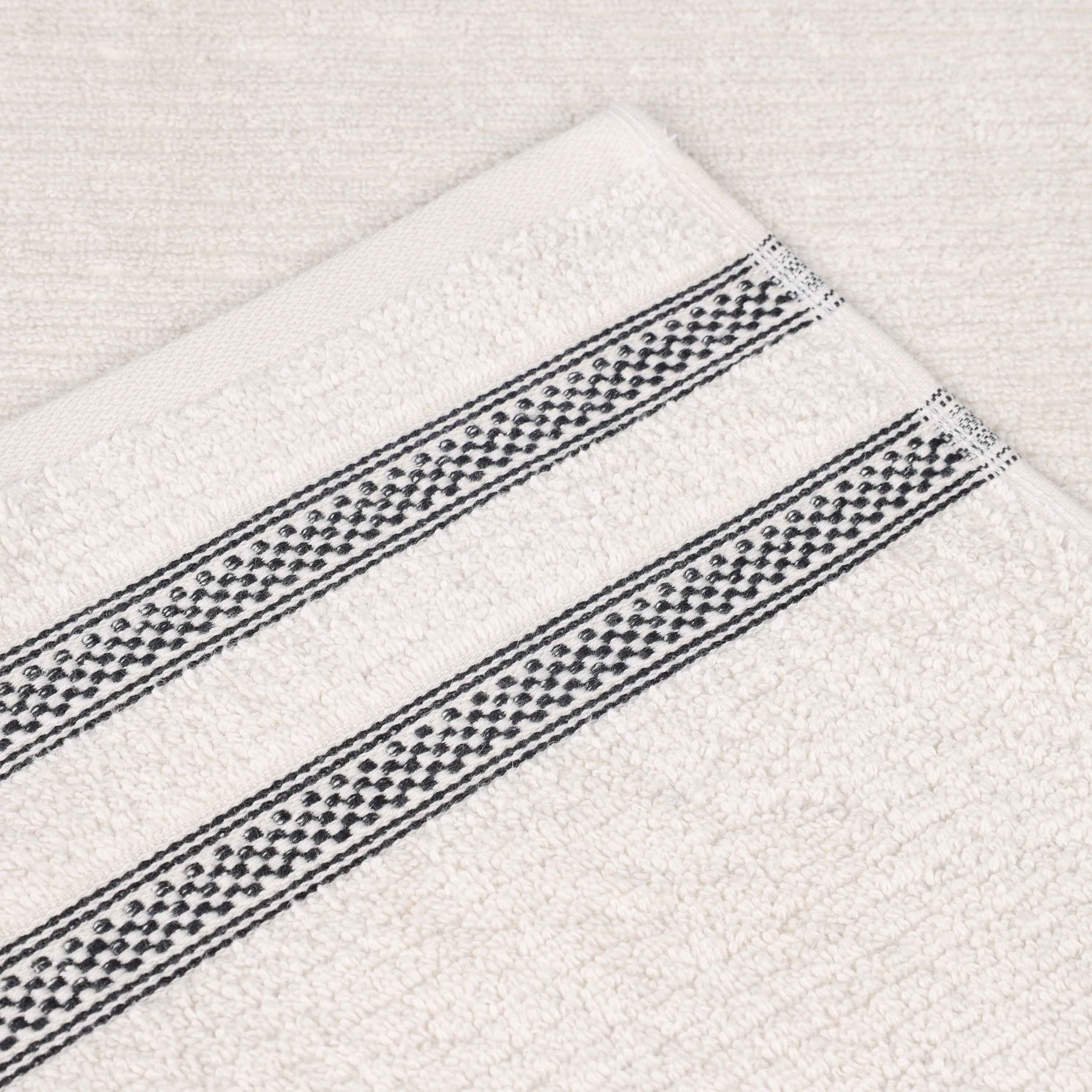 Brea Zero Twist Cotton Ribbed Geometric Border 3 Piece Towel Set