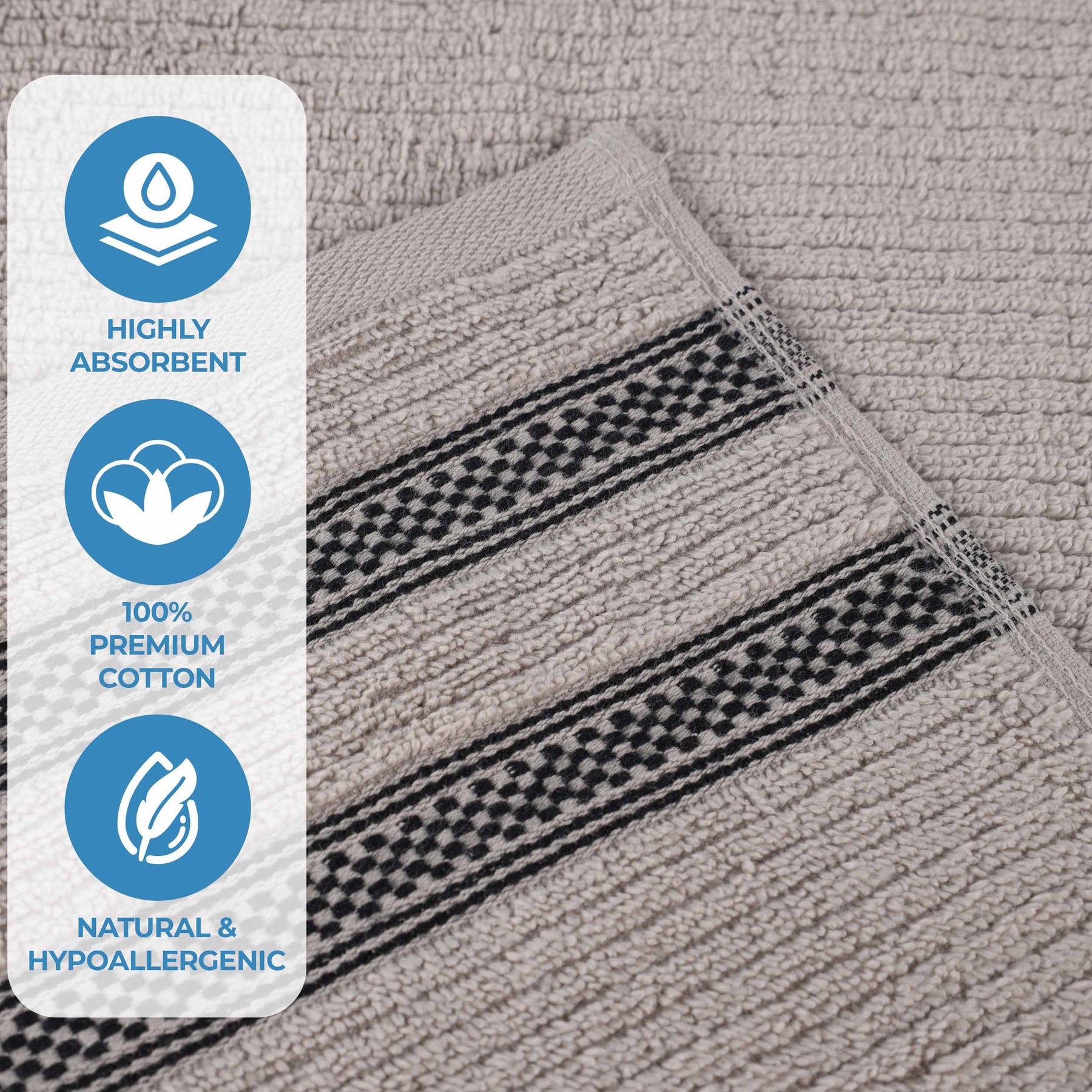 Brea Zero Twist Cotton Ribbed Geometric Border Bath Sheet Set of 2