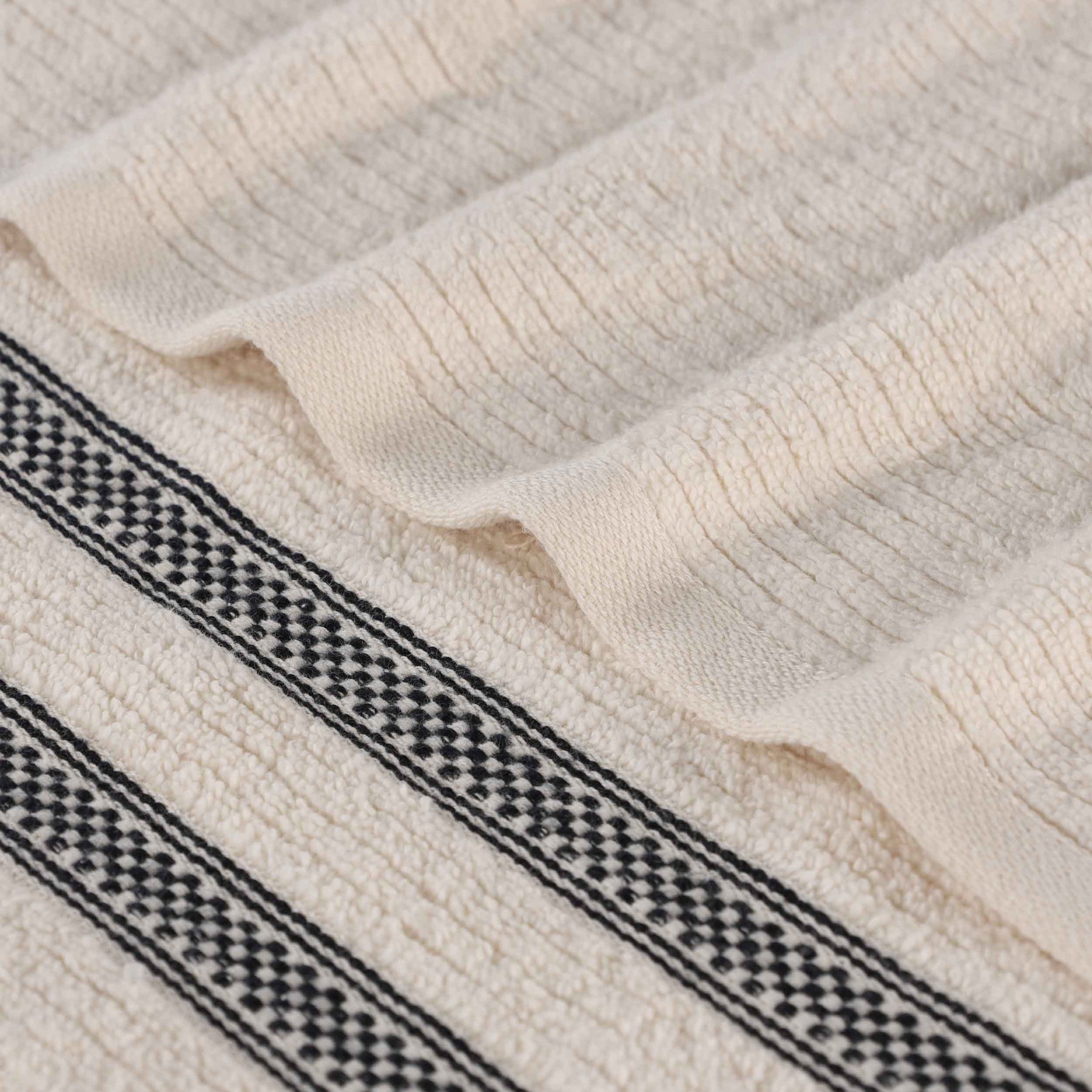 Brea Zero Twist Cotton Ribbed Geometric Border Bath Sheet Set of 2