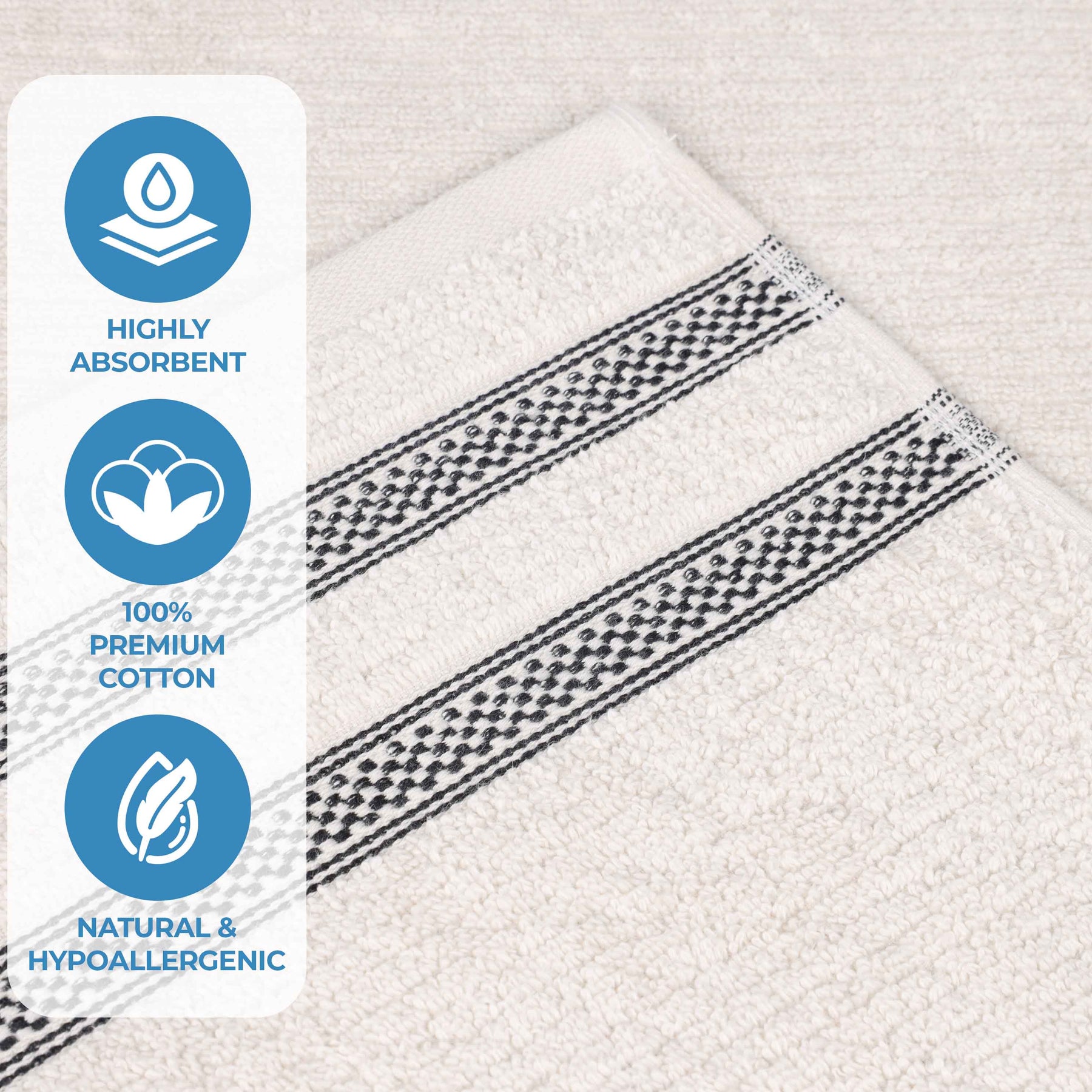 Brea Zero Twist Cotton Ribbed Geometric Border Bath Sheet Set of 2