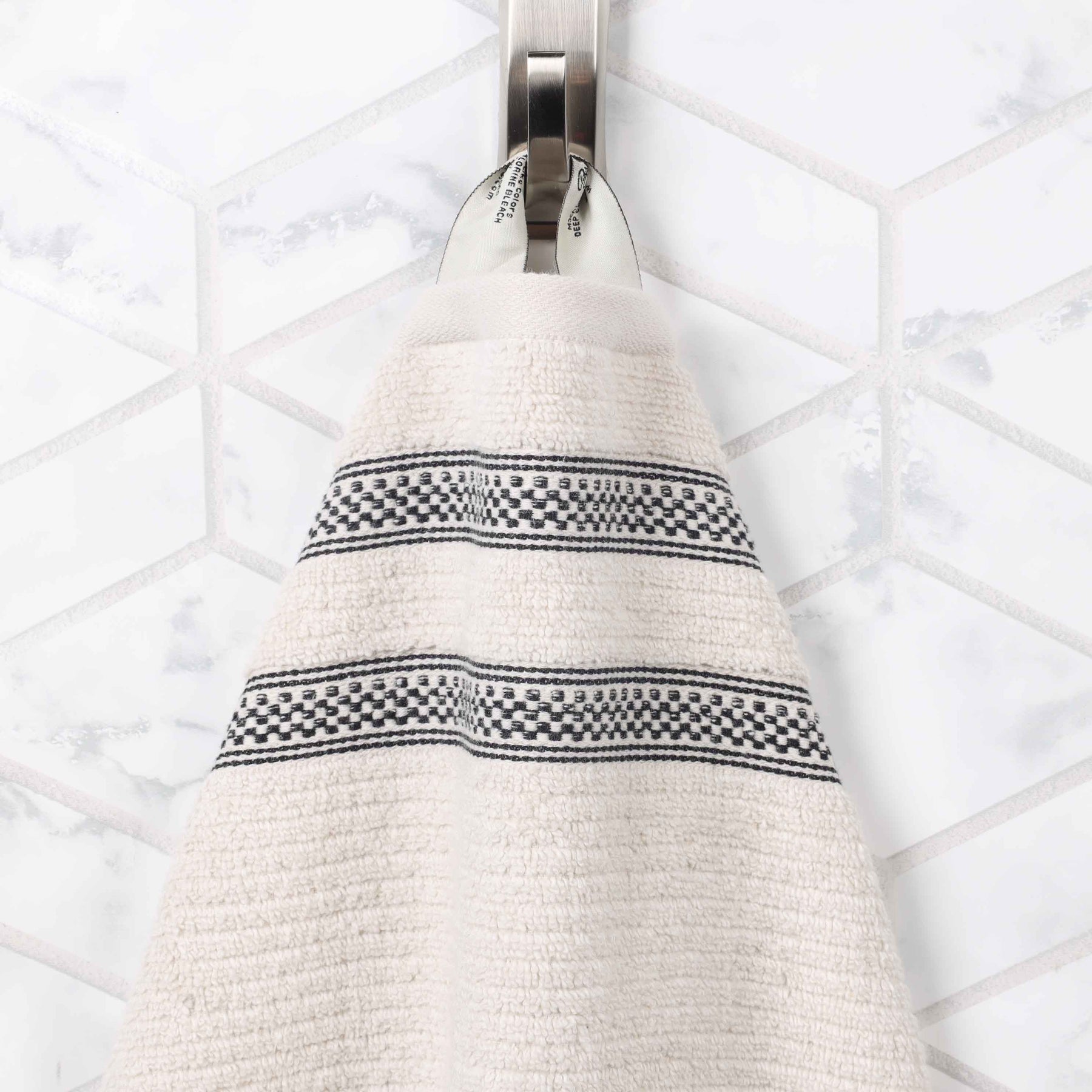 Brea Zero Twist Cotton Ribbed Geometric Border Bath Sheet Set of 2