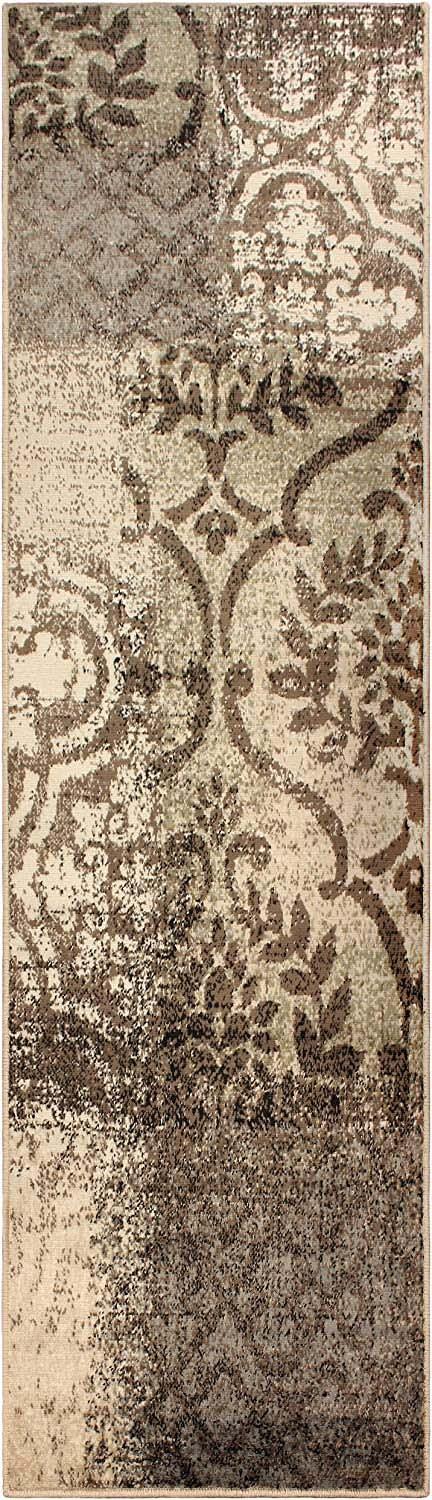 Bristol Distressed Abstract Damask Indoor Area Rug or Runner Rug