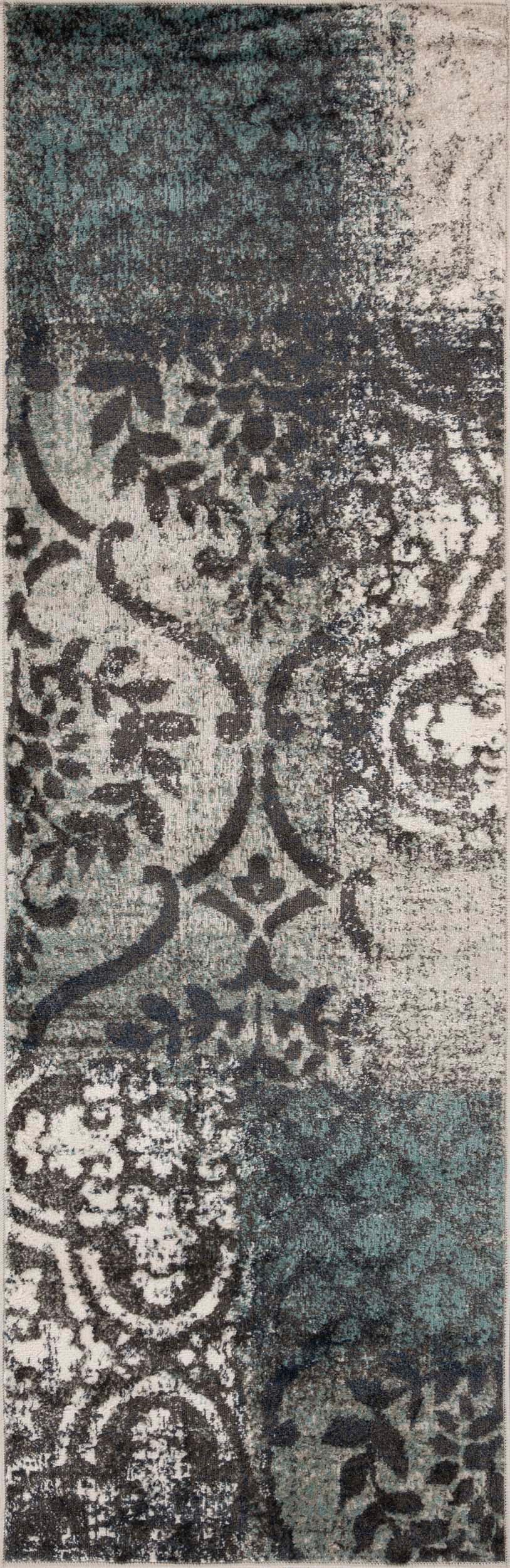 Bristol Distressed Abstract Damask Indoor Area Rug or Runner Rug