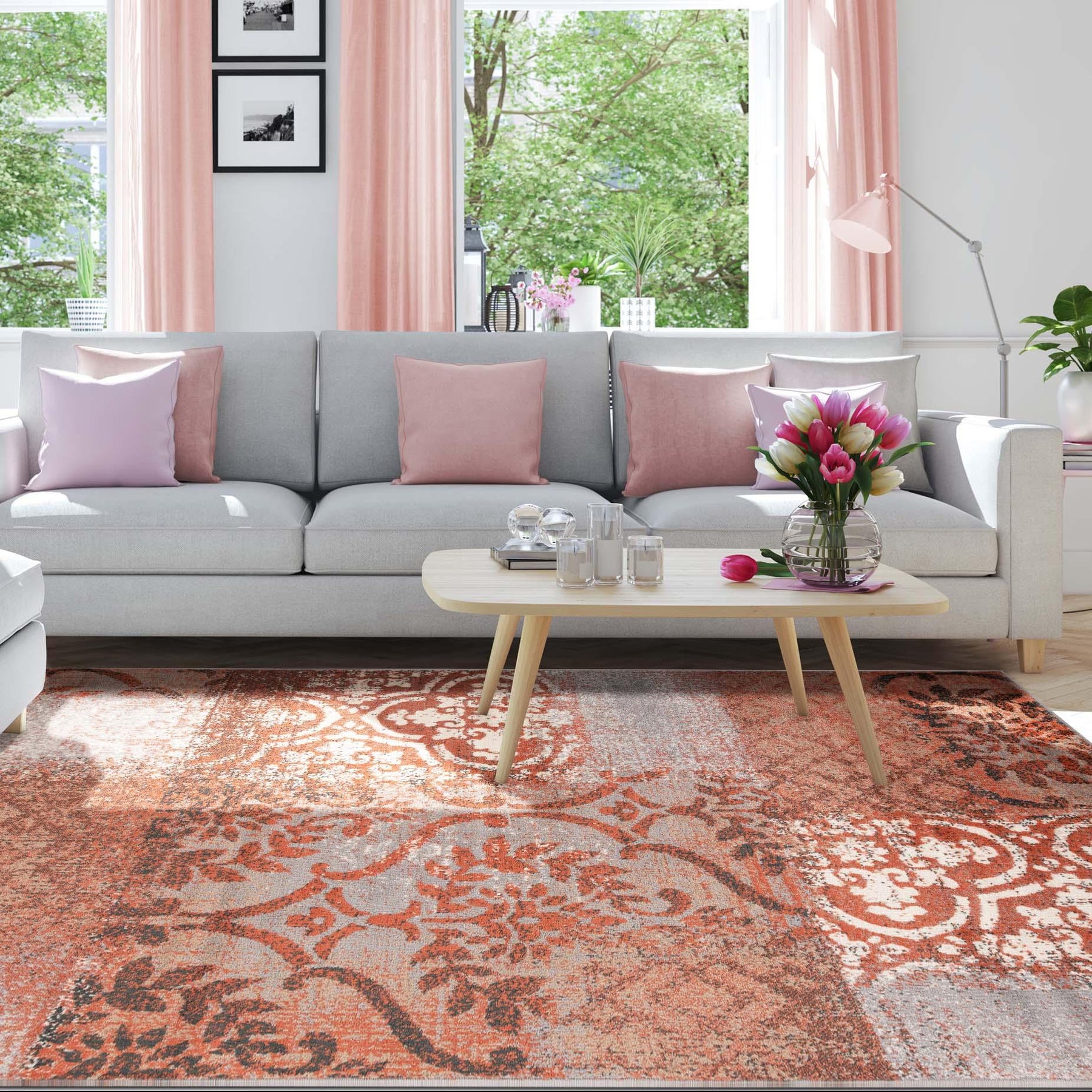Bristol Distressed Abstract Damask Indoor Area Rug or Runner Rug