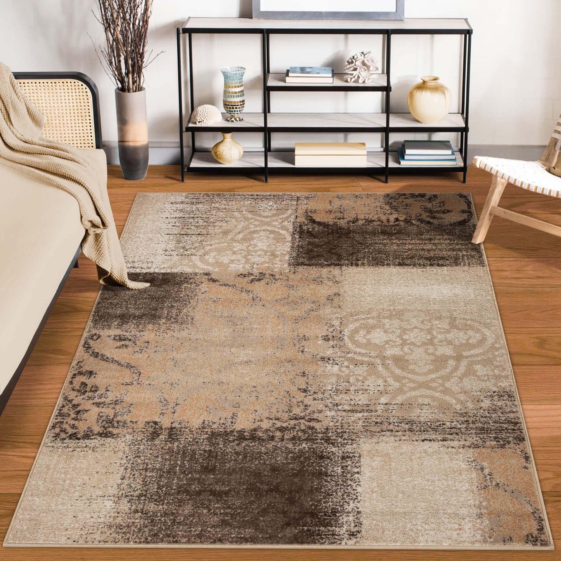 Bristol Distressed Abstract Damask Indoor Area Rug or Runner Rug