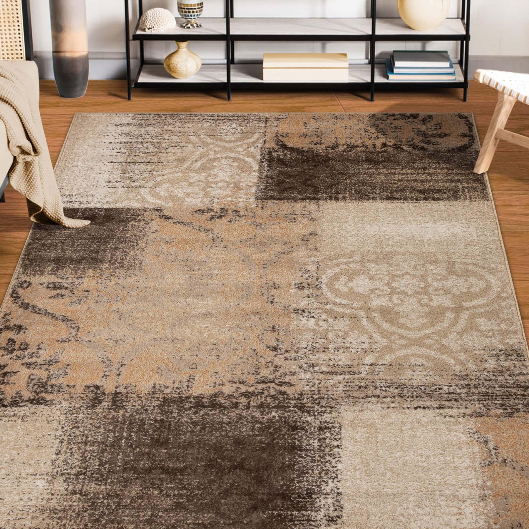 Bristol Distressed Abstract Damask Indoor Area Rug or Runner Rug