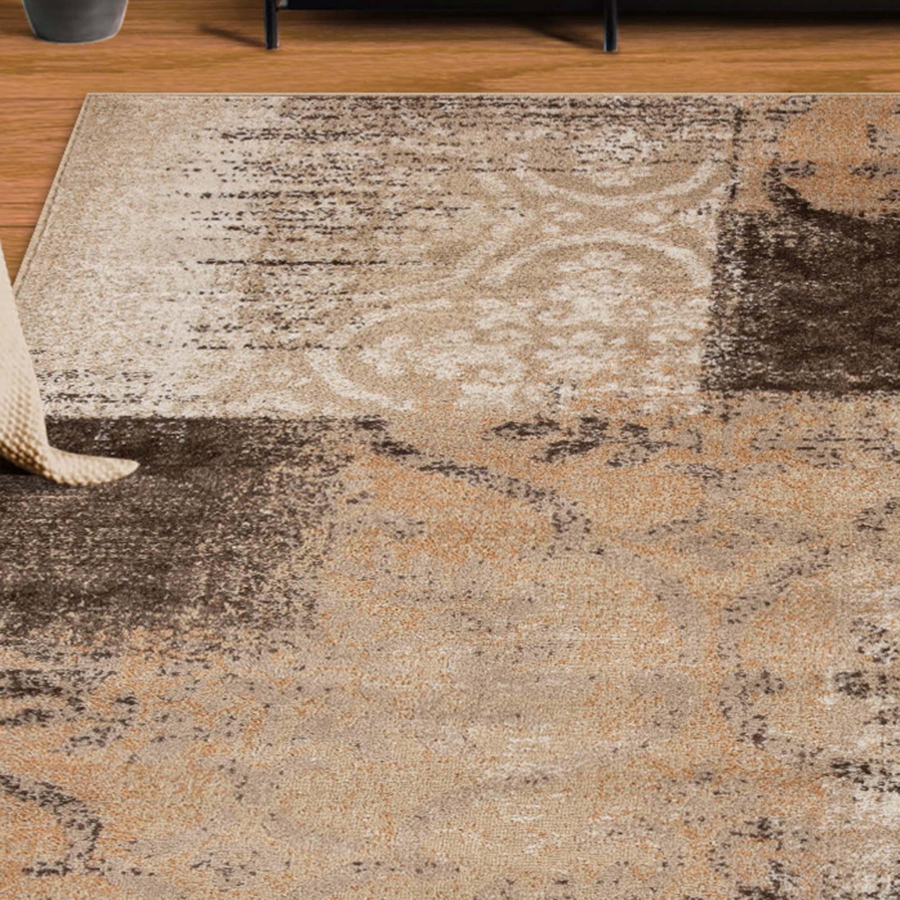 Bristol Distressed Abstract Damask Indoor Area Rug or Runner Rug