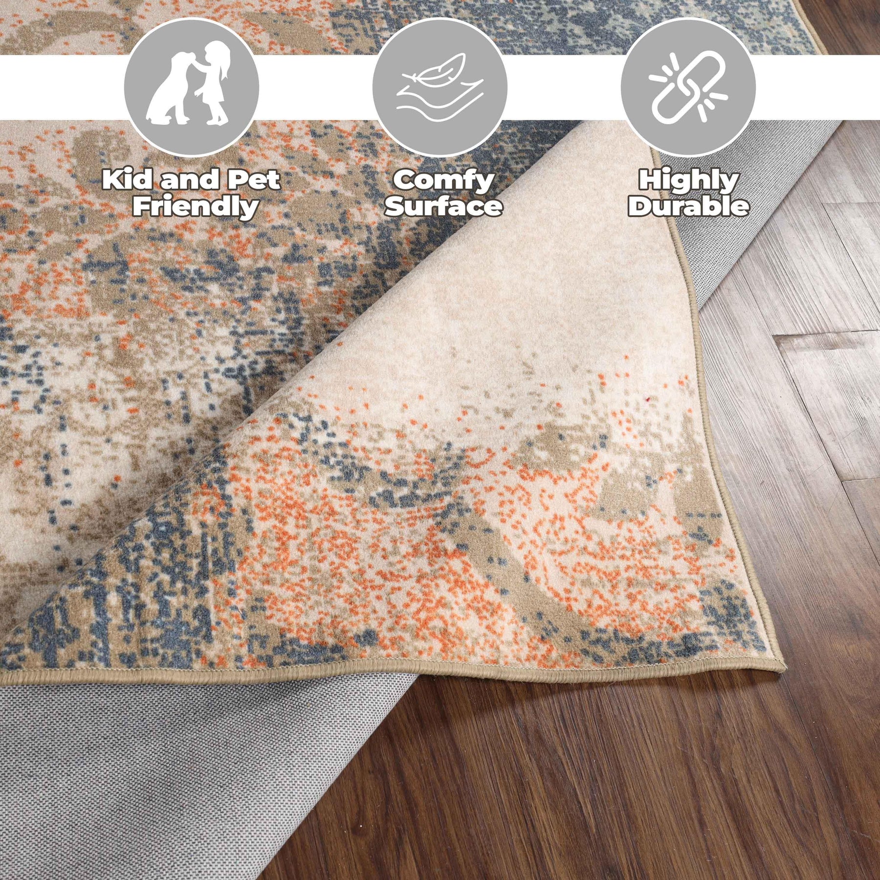 Bristol Distressed Abstract Damask Indoor Area Rug or Runner Rug