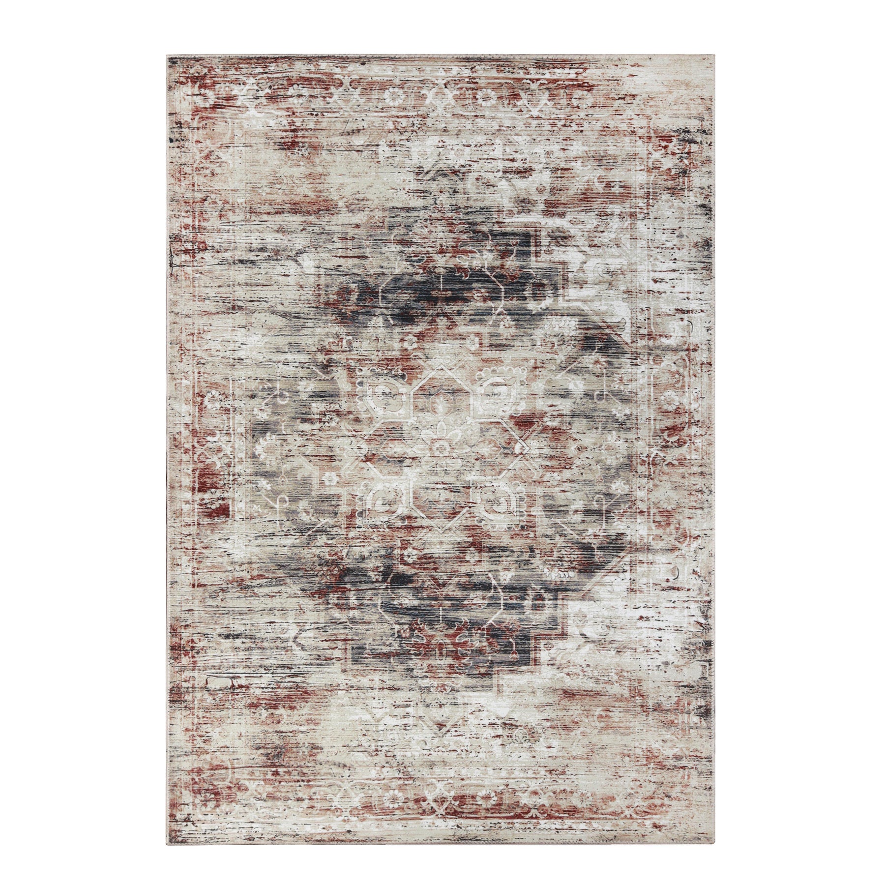 Canary Vintage Distressed Medallion Washable Indoor Area Rug