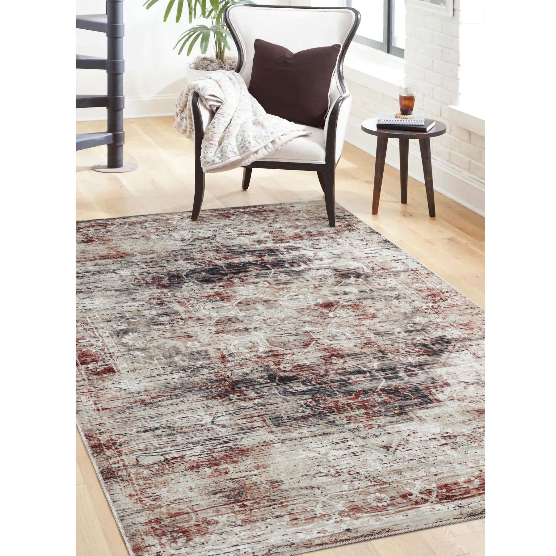 Canary Vintage Distressed Medallion Washable Indoor Area Rug
