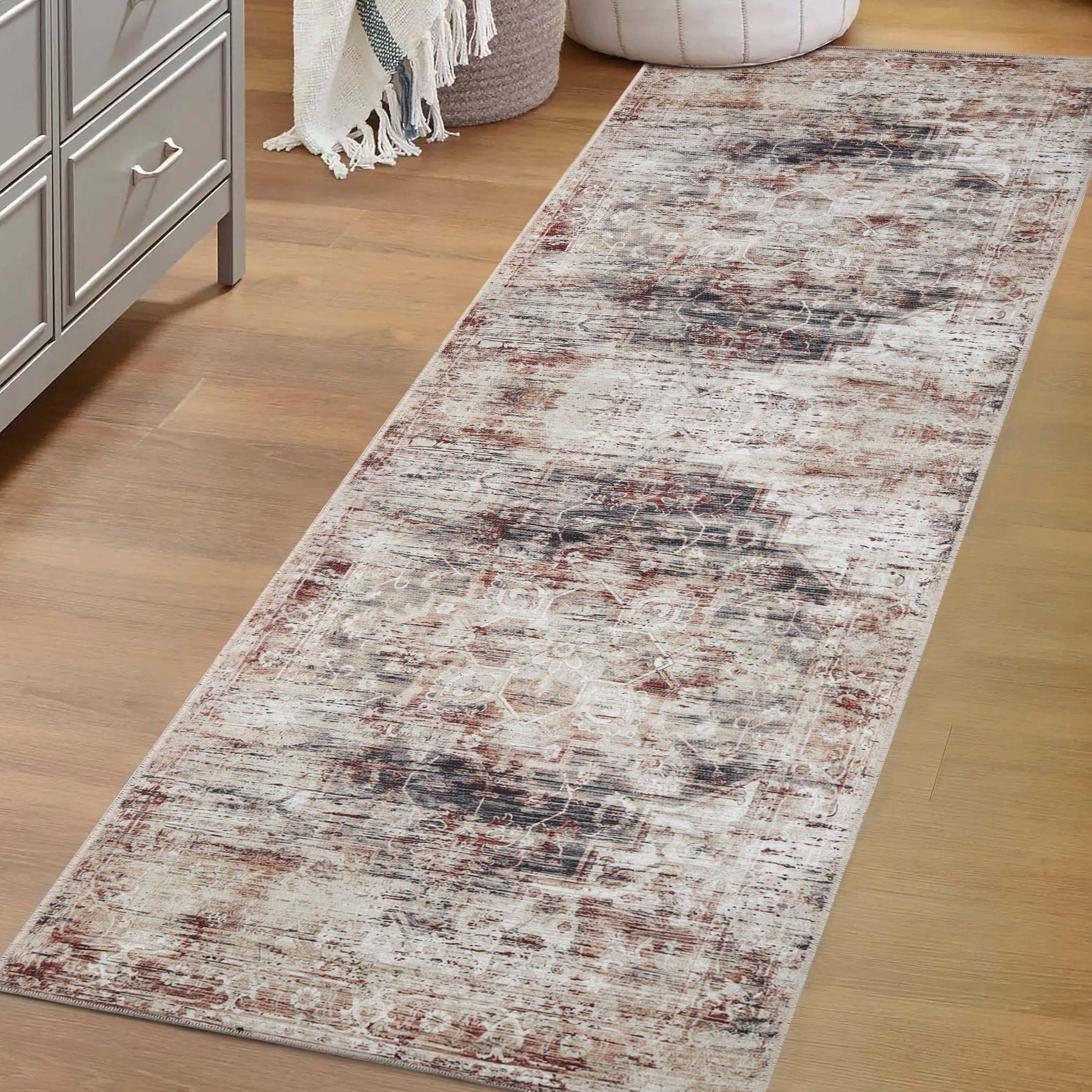 Canary Vintage Distressed Medallion Washable Indoor Area Rug