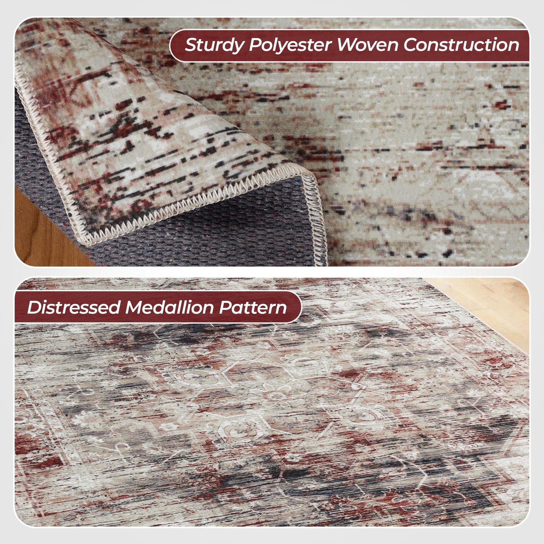 Canary Vintage Distressed Medallion Washable Indoor Area Rug