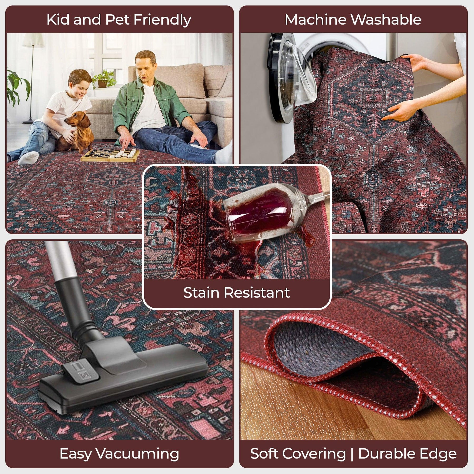 Cardinal Floral Medallion Washable Indoor Area Rug or Runner Rug