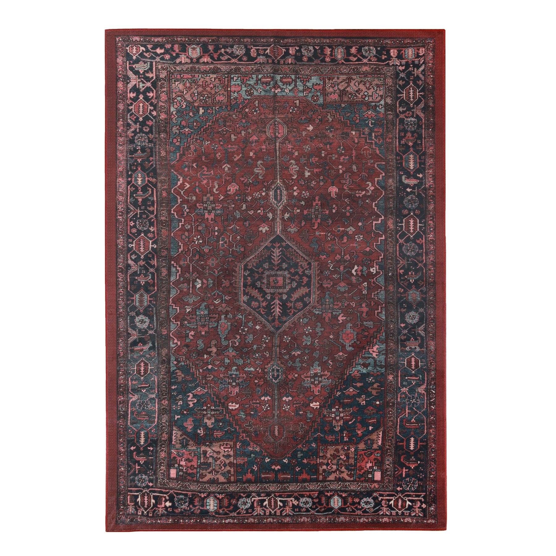 Cardinal Floral Medallion Washable Indoor Area Rug or Runner Rug
