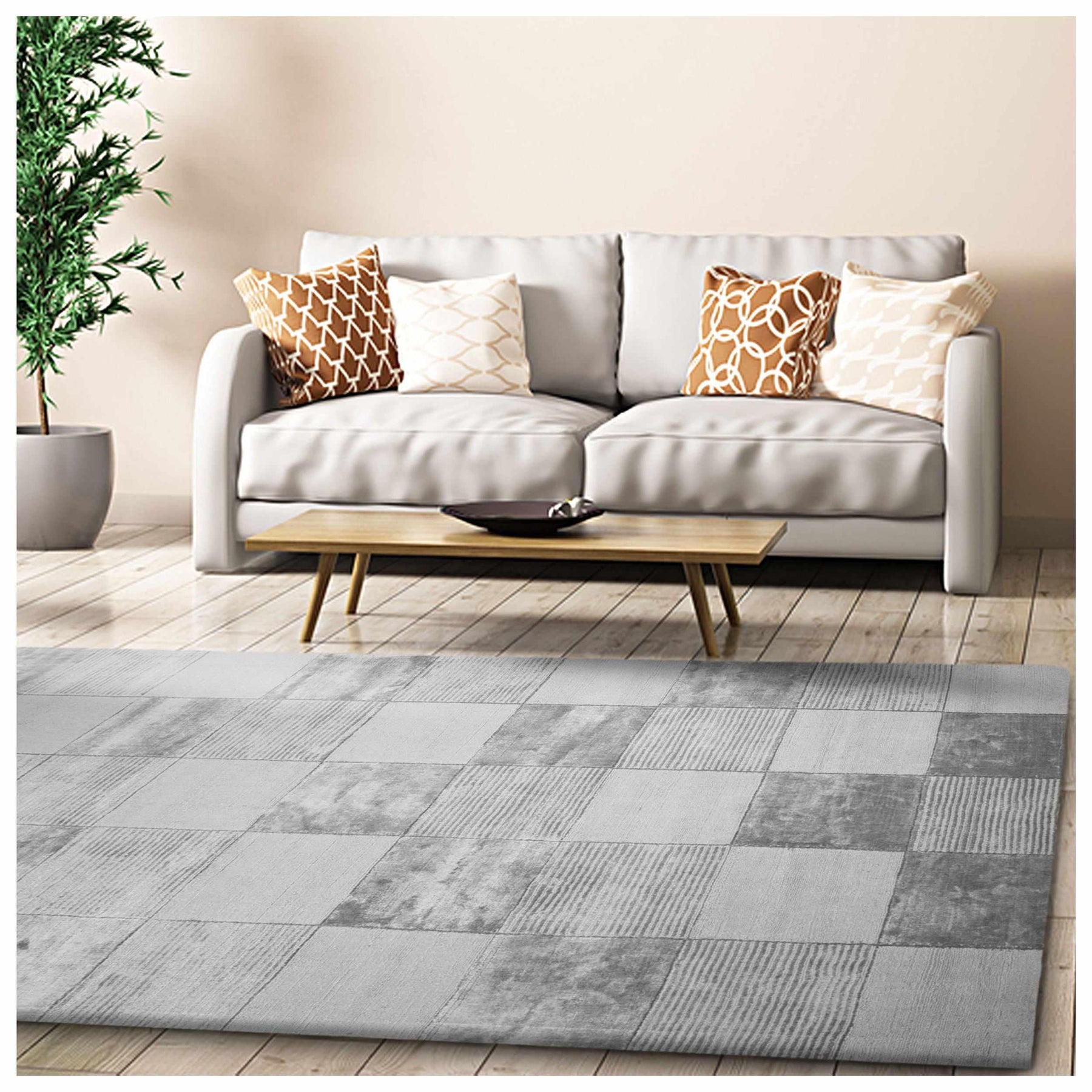 Checkered Viscose Handwoven Area Rug