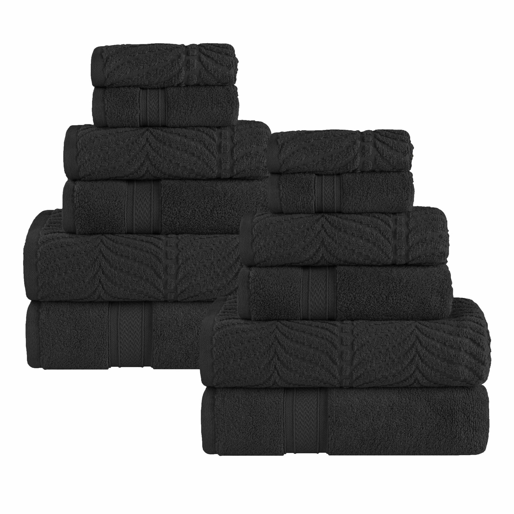Chevron Zero Twist Solid and Jacquard Soft Cotton 12 Piece Towel Set
