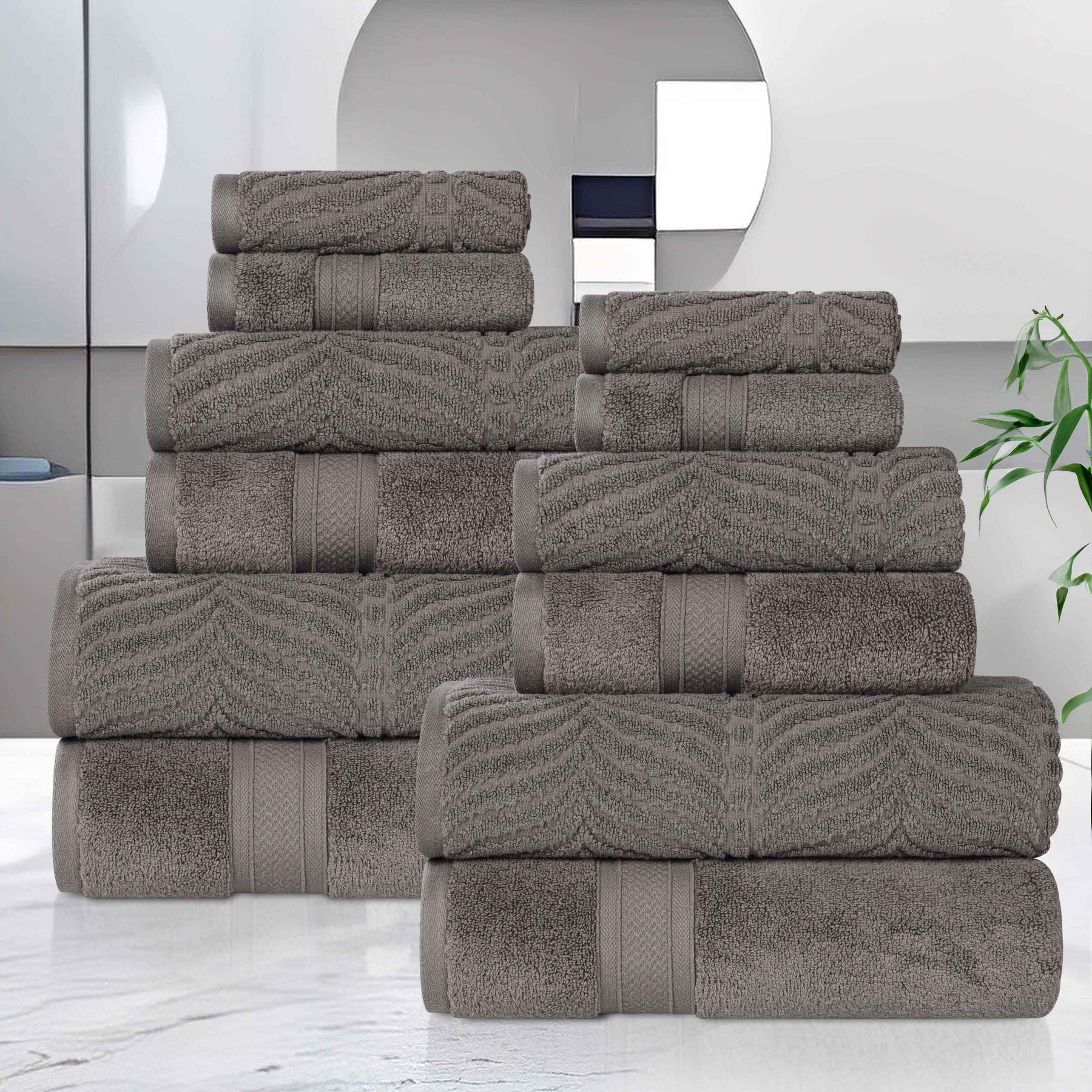 Chevron Zero Twist Solid and Jacquard Soft Cotton 12 Piece Towel Set
