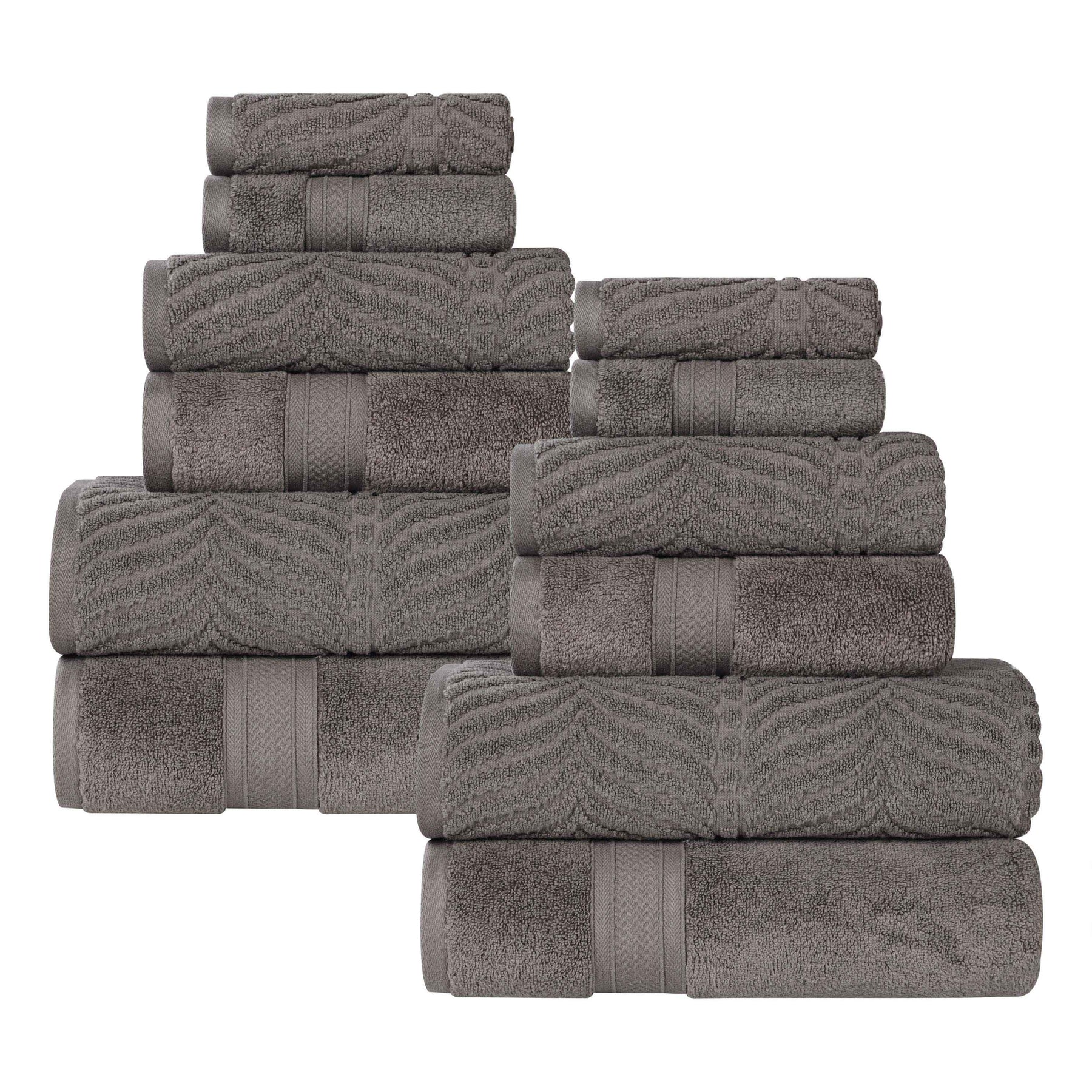 Chevron Zero Twist Solid and Jacquard Soft Cotton 12 Piece Towel Set