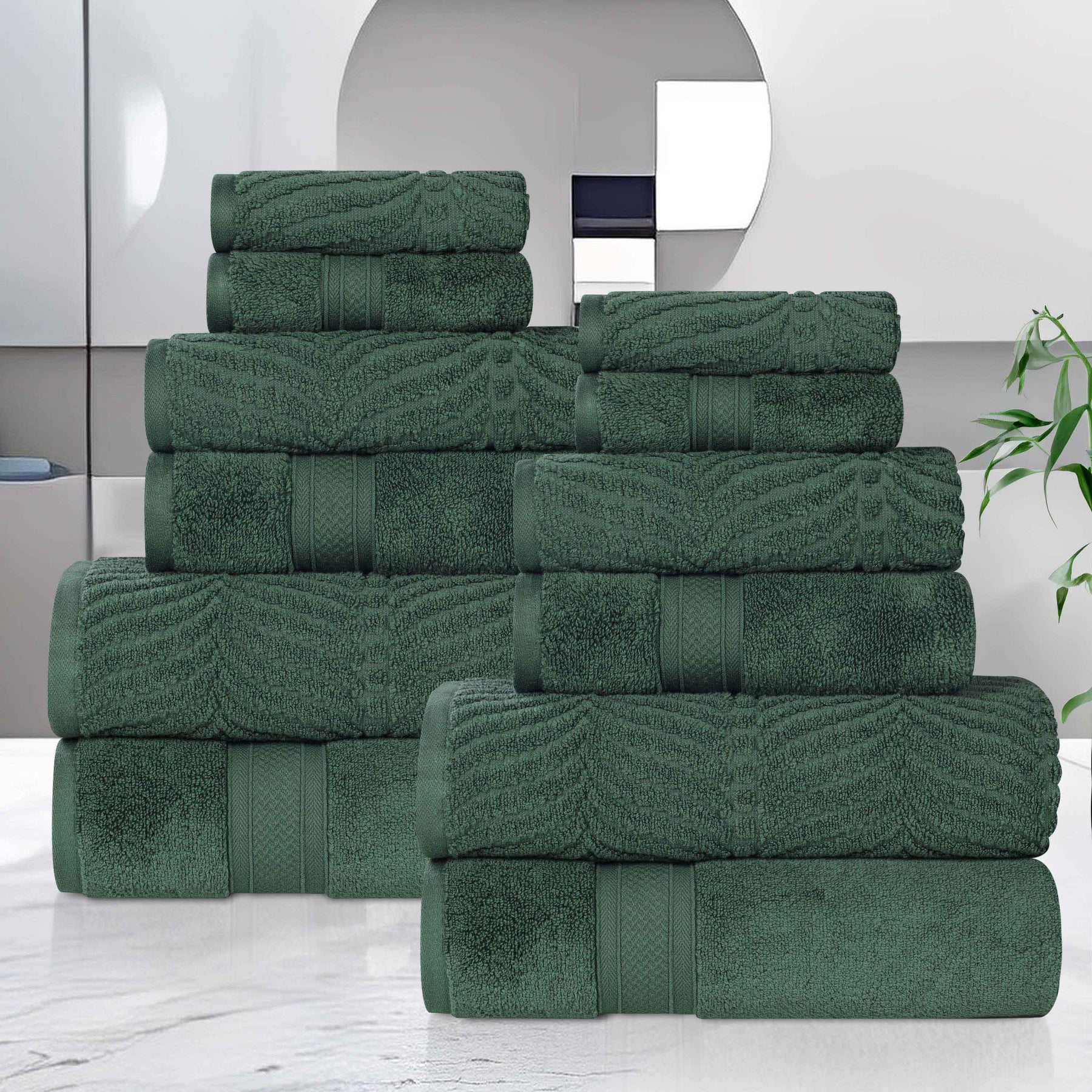 Chevron Zero Twist Solid and Jacquard Soft Cotton 12 Piece Towel Set
