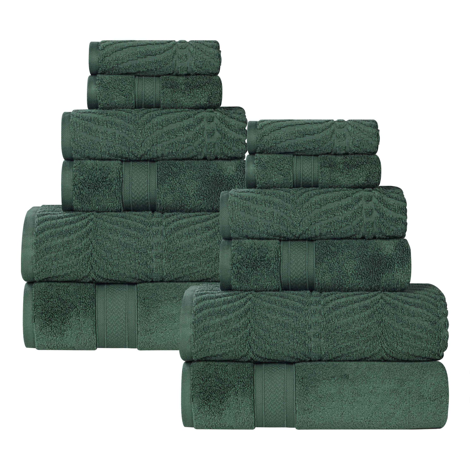 Chevron Zero Twist Solid and Jacquard Soft Cotton 12 Piece Towel Set