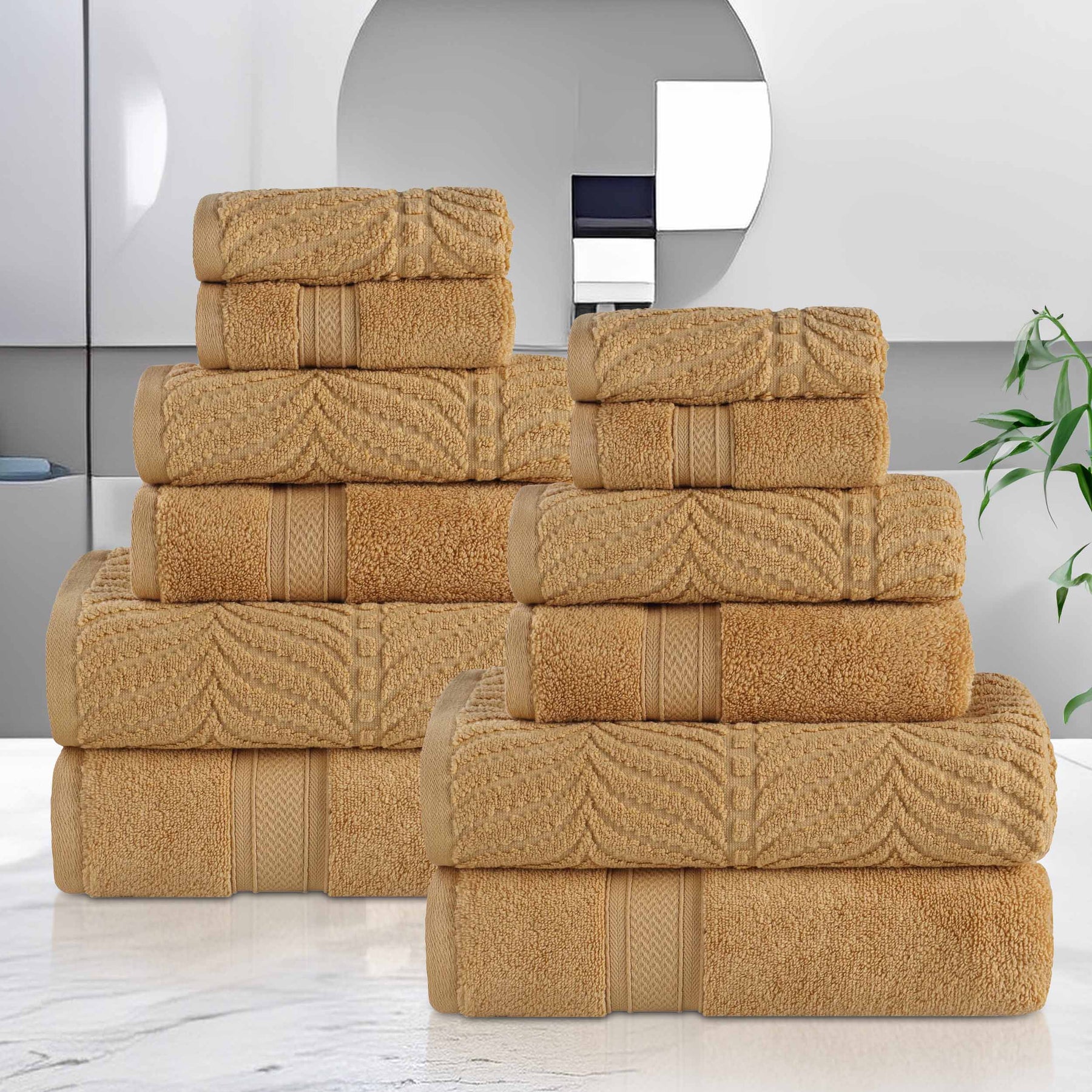 Chevron Zero Twist Solid and Jacquard Soft Cotton 12 Piece Towel Set