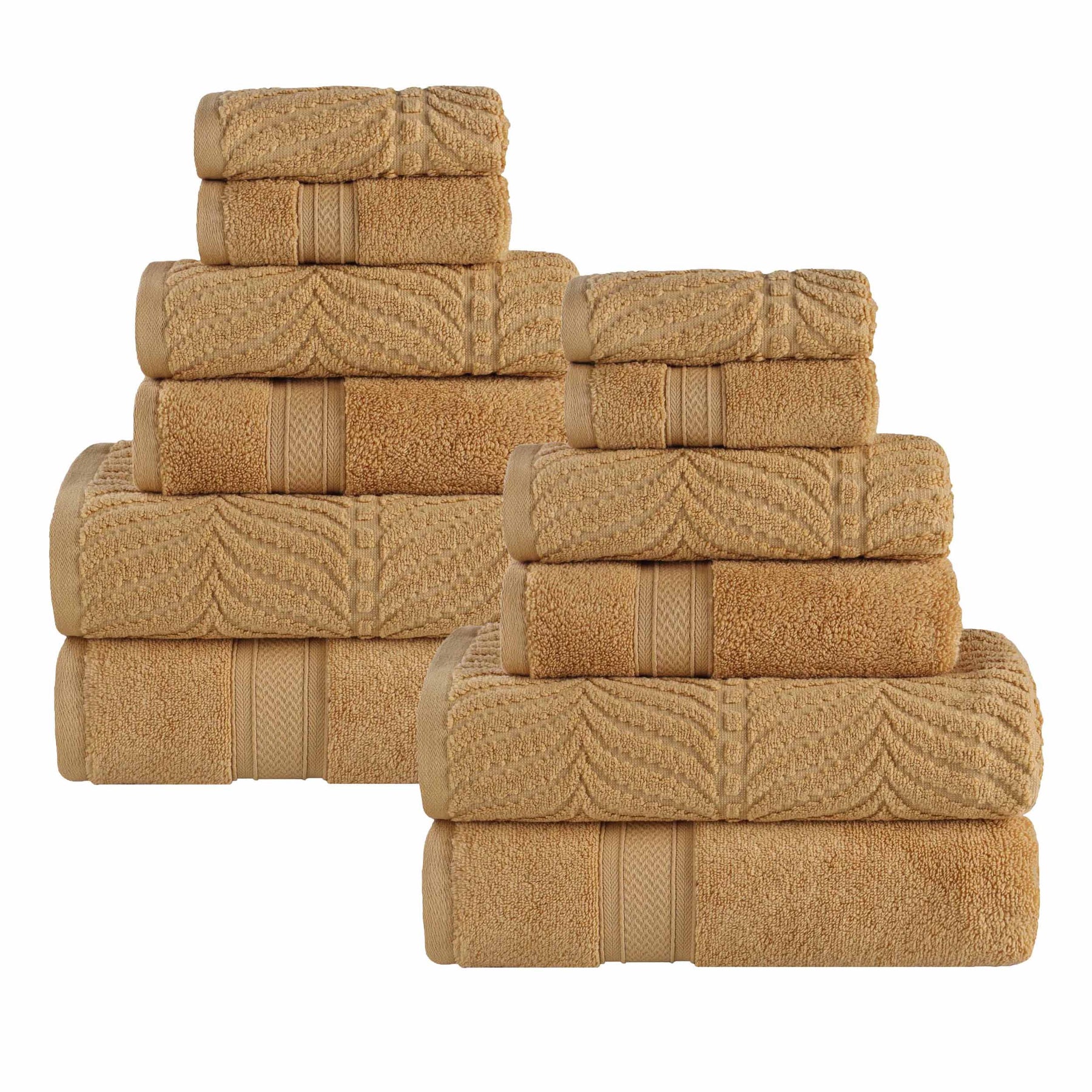 Chevron Zero Twist Solid and Jacquard Soft Cotton 12 Piece Towel Set
