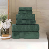 Chevron Zero-Twist Cotton Jacquard and Solid Towel Set 6 Piece