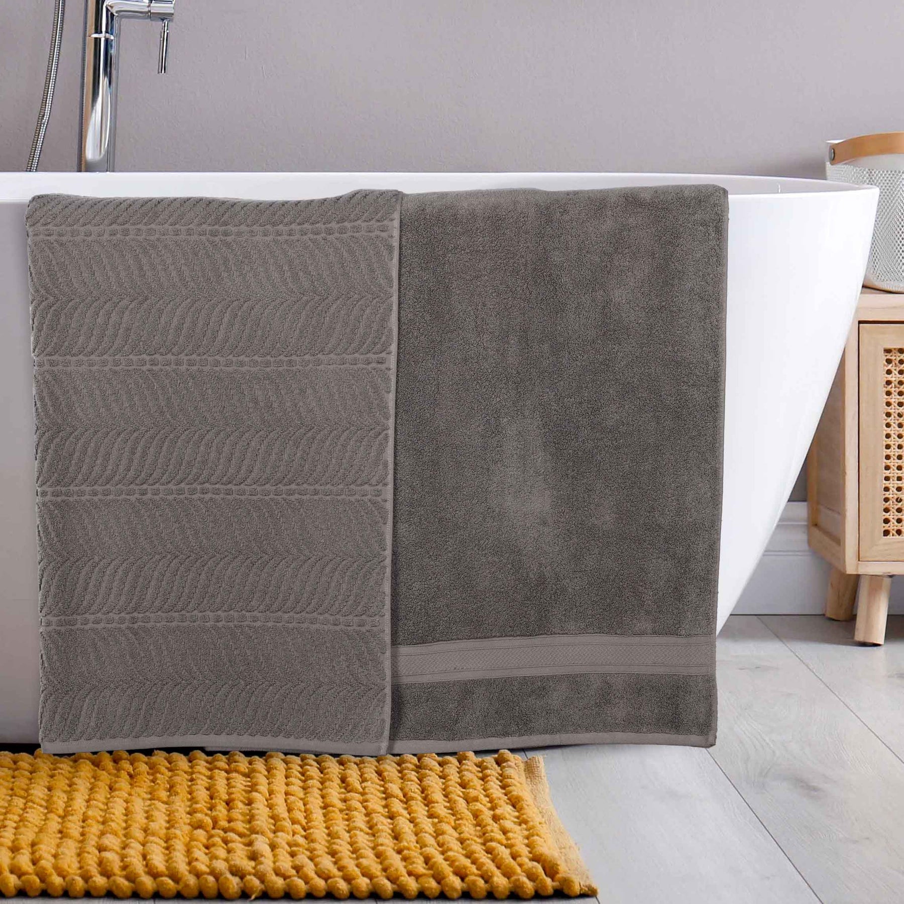 Chevron Zero Twist Solid and Jacquard Soft Cotton Bath Sheet Set of 2
