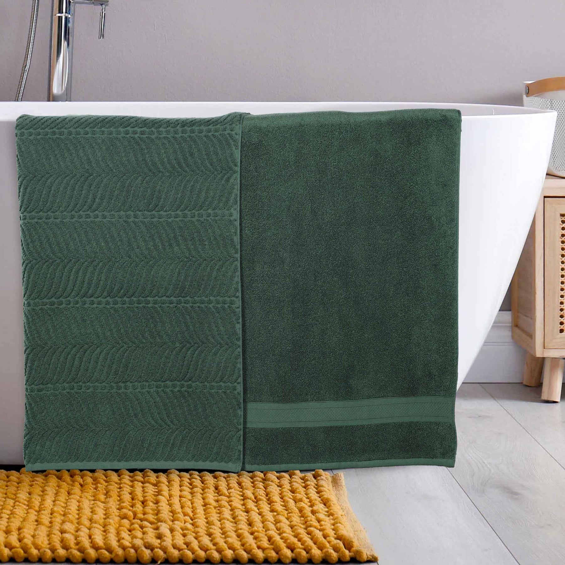 Chevron Zero Twist Solid and Jacquard Soft Cotton Bath Sheet Set of 2