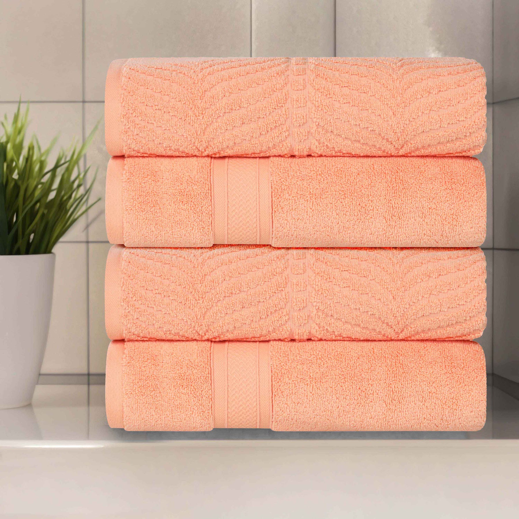 Chevron Zero Twist Solid and Jacquard Soft Cotton Bath Towel Set of 4
