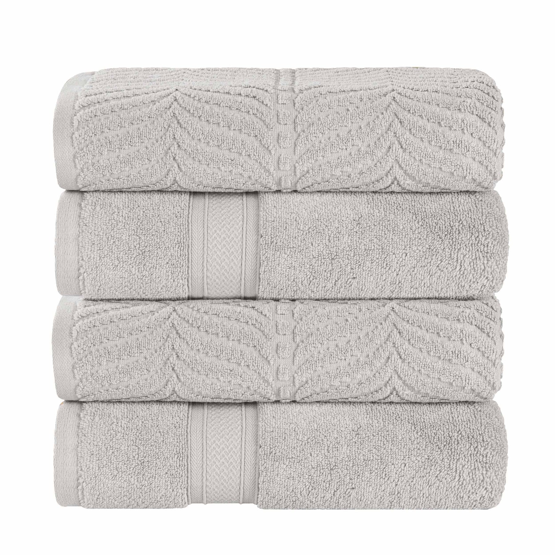 Chevron Zero Twist Solid and Jacquard Soft Cotton Bath Towel Set of 4