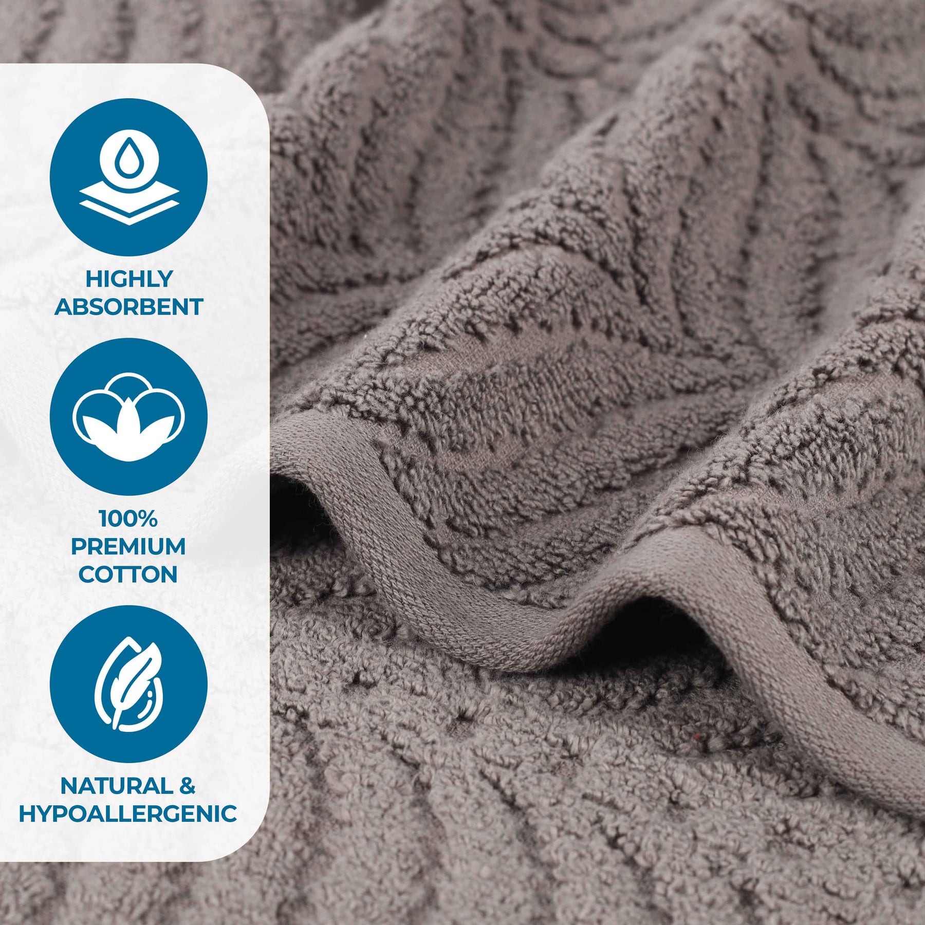 Chevron Zero Twist Solid and Jacquard Soft Cotton Hand Towel Set of 6
